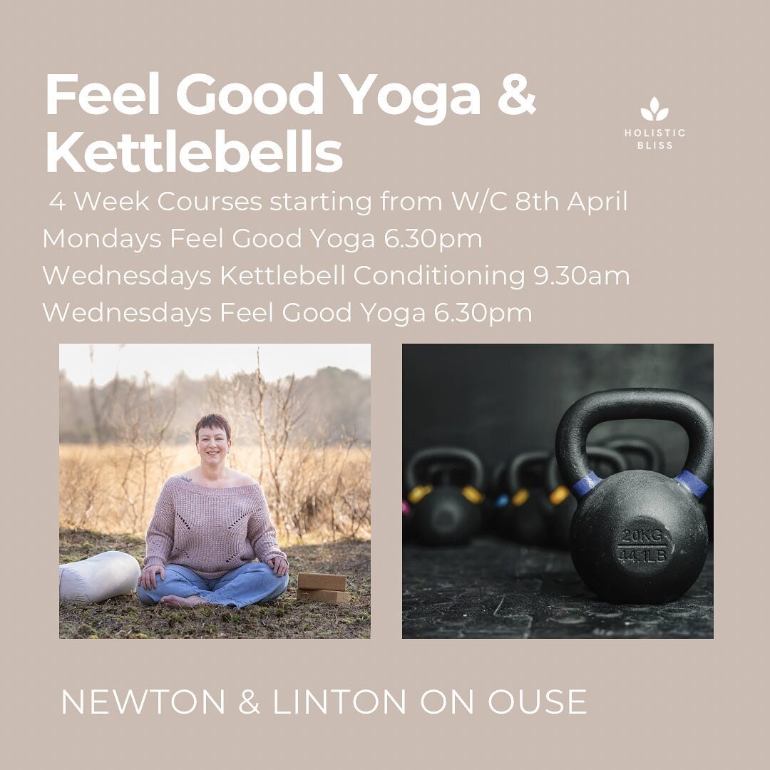 N E W // C L A S S E S 

Starting from w/c 8th April 

➡️Monday 6.30-7.30pm Feel Good Yoga Newton on Ouse 

➡️ Wednesdays 9.30-10.15am Kettlebell Conditioning (I&rsquo;ve been dying to bring this back, one of my fav classes to teach) at Linton on Ous