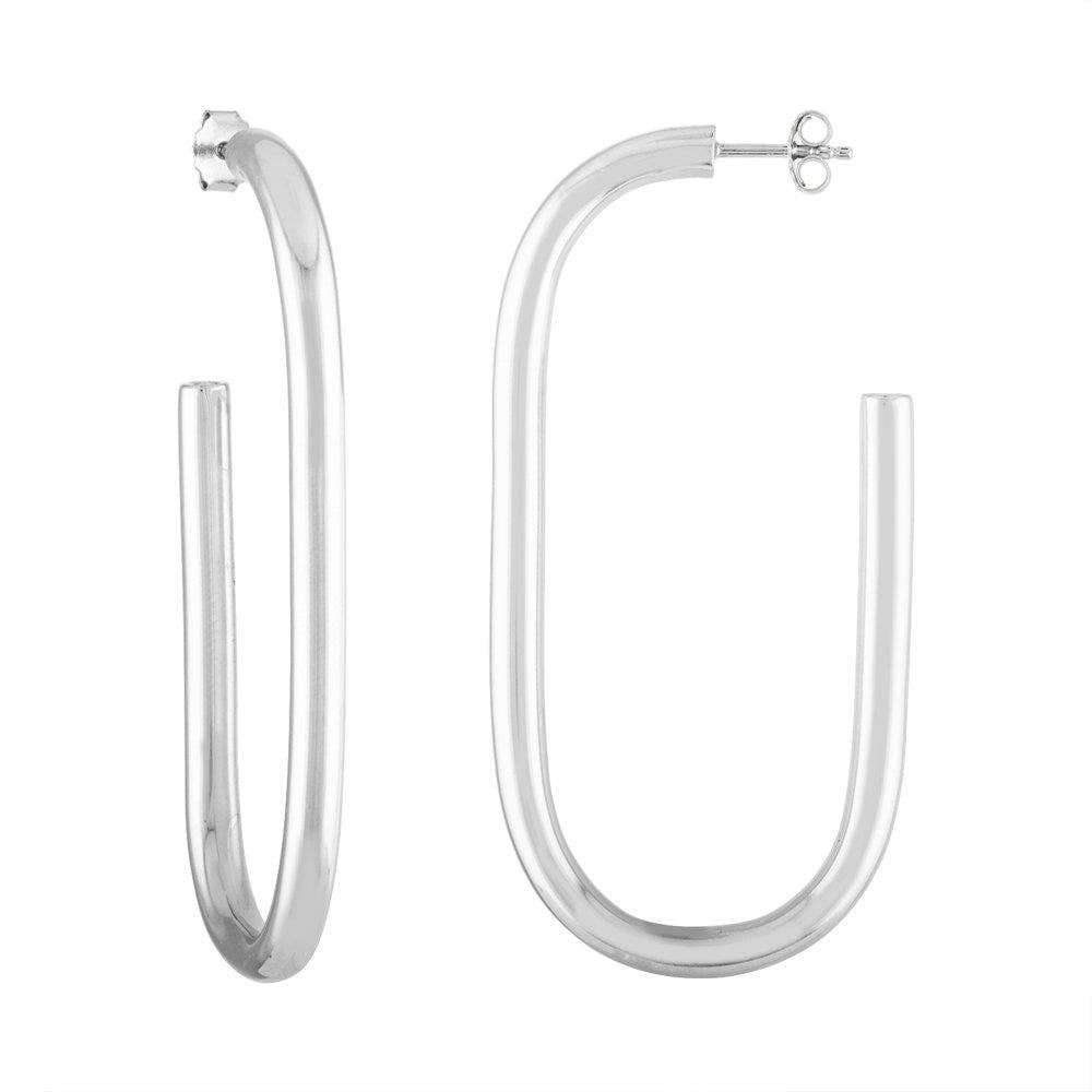 Two-Inch Long Sterling Silver Oval Hoop Earrings by Machete Jewelry