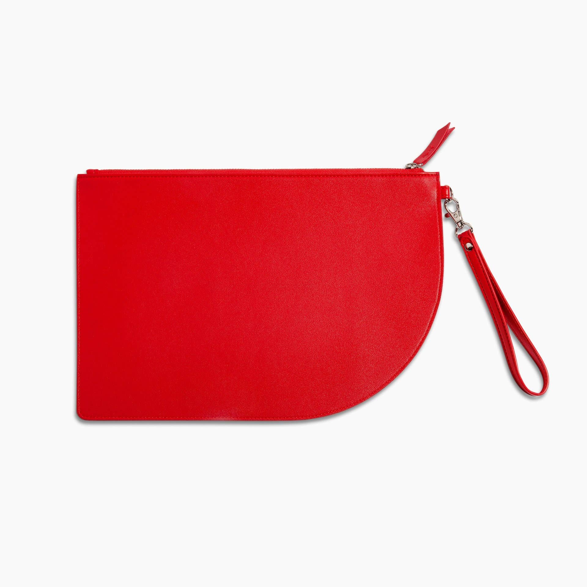Image Of Fall Winter Red Curve Vegan Leather Clutch Purse With Wrist Strap