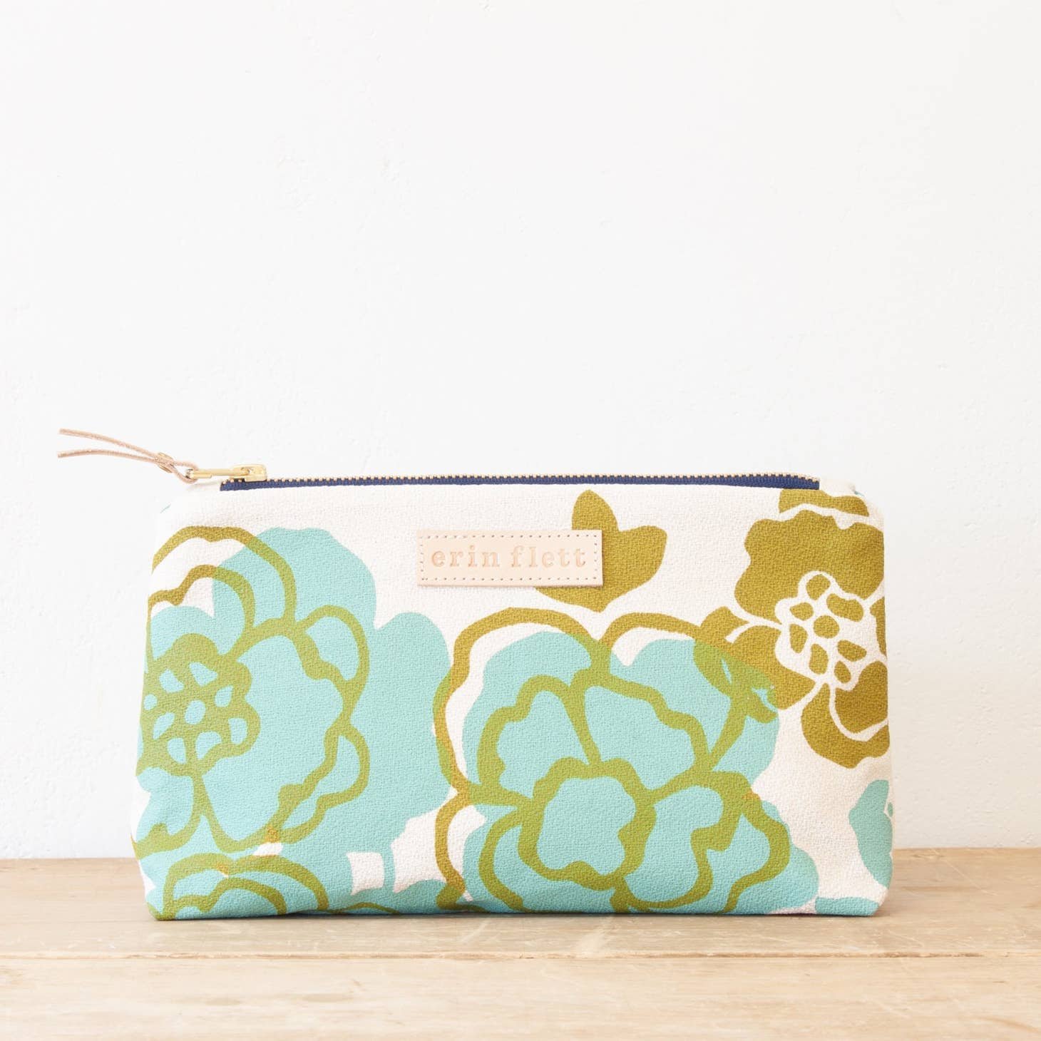 Image Of Light Turquoise and Paprika Floral Design Handcrafted Clutch Purse.
