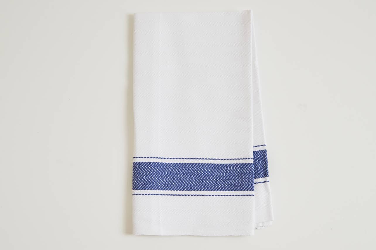 New! Italian Organic Cotton Kitchen Tea Towel In White Woven Cotton With  Classic Blue Stripe. — Domestica