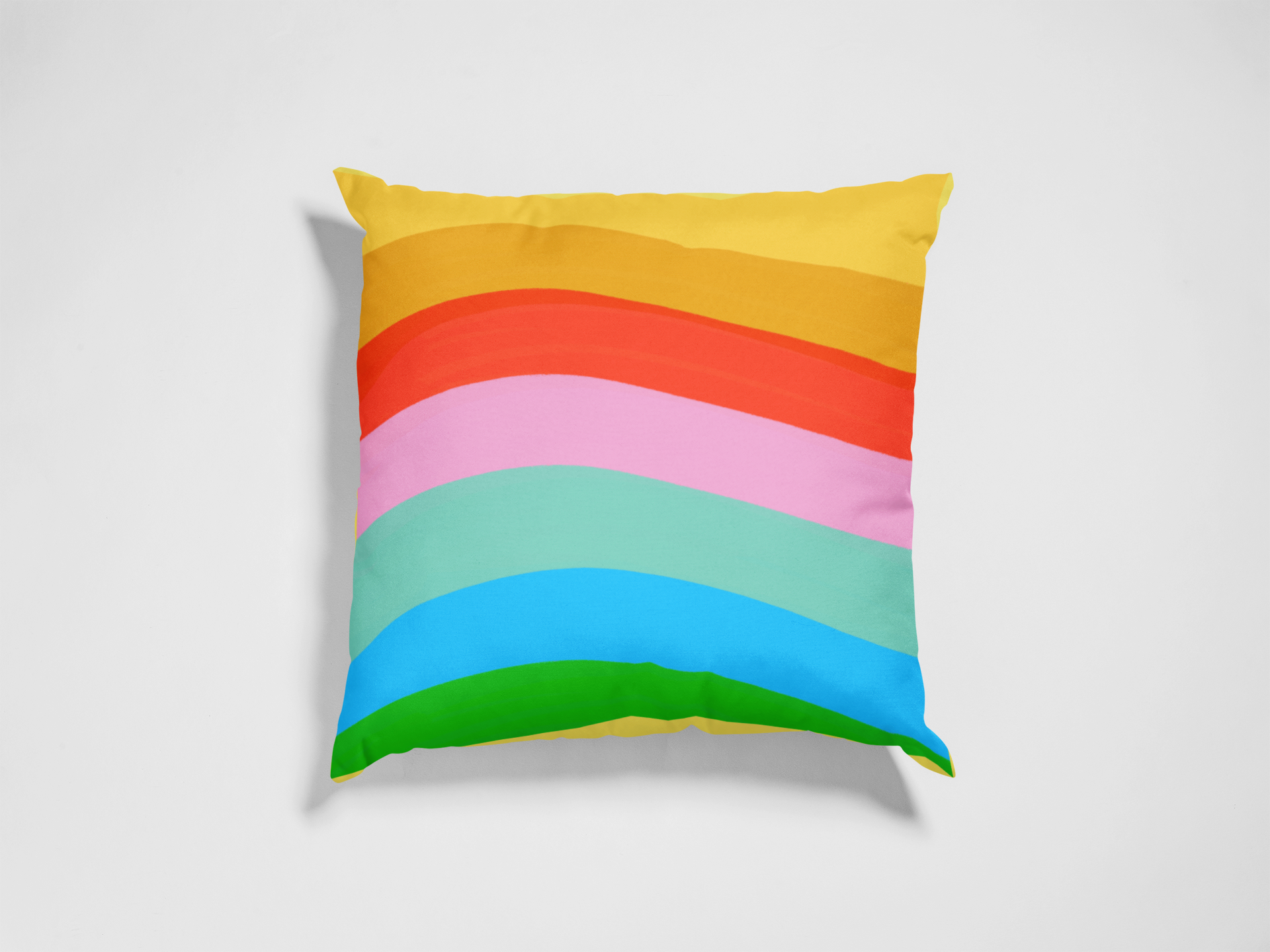 Image of Square Throw Pillow Cover With Desert Sunset Rainbow Wavy Stripes Retro Modern Southwest Design
