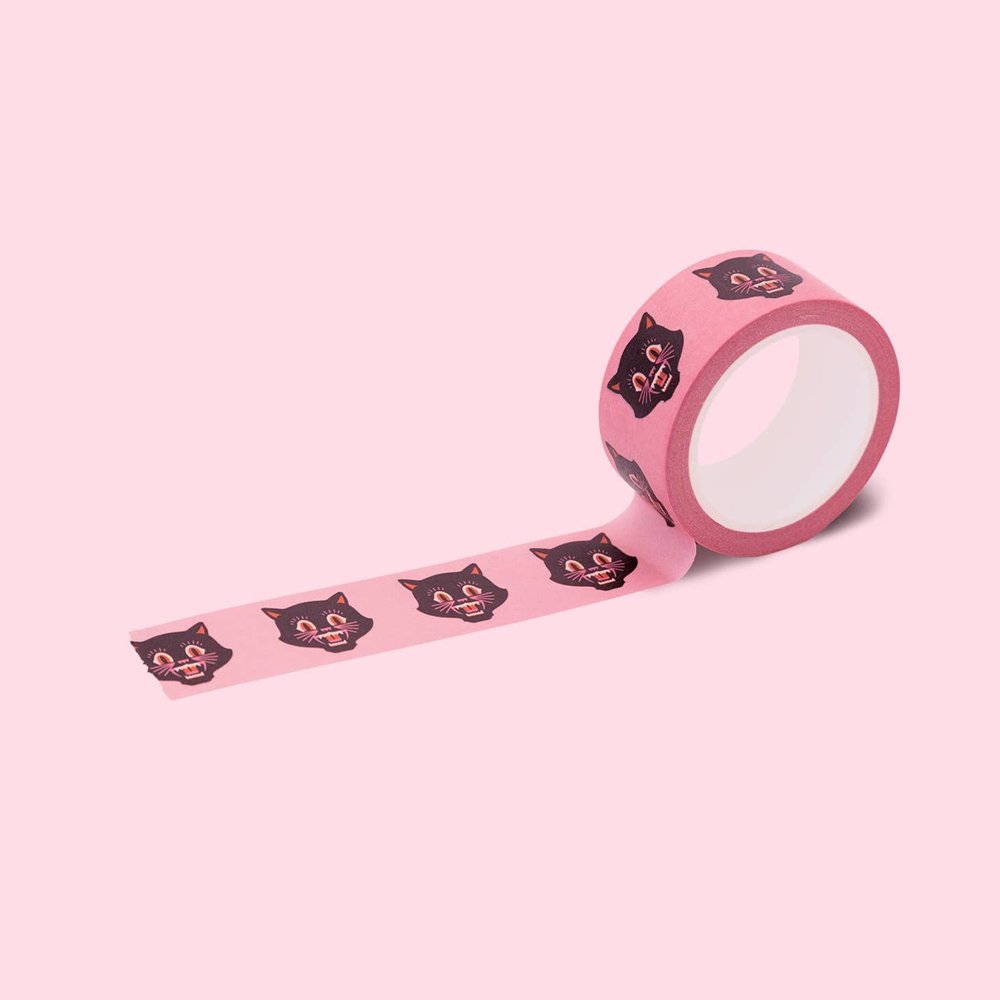 New! Halloween 2023! Pink Hex Cat Mascot Washi Tape. Cute Happy Black Cat  Retro Tattoo Goth Style. — Domestica