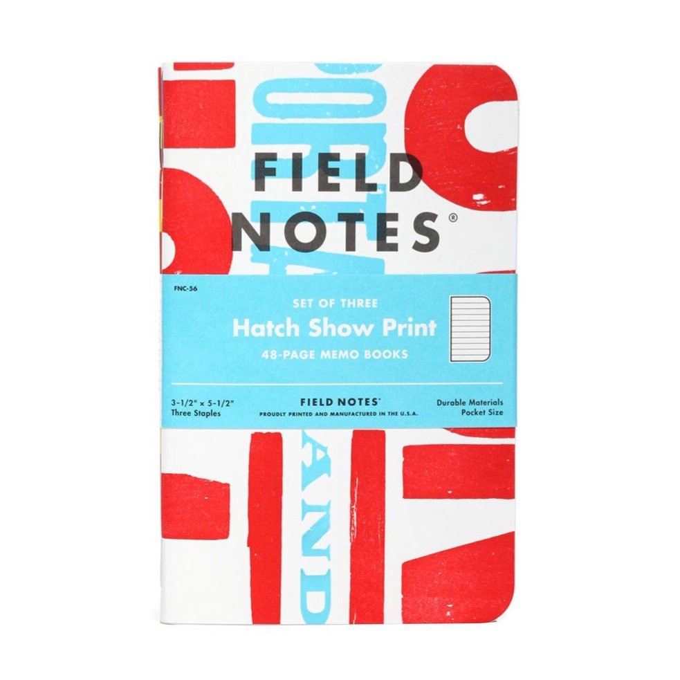 Image Of Red, White And Blue Hatch Show Prints Collab Field Notes Notebook Trio Set With Blue Title Band.