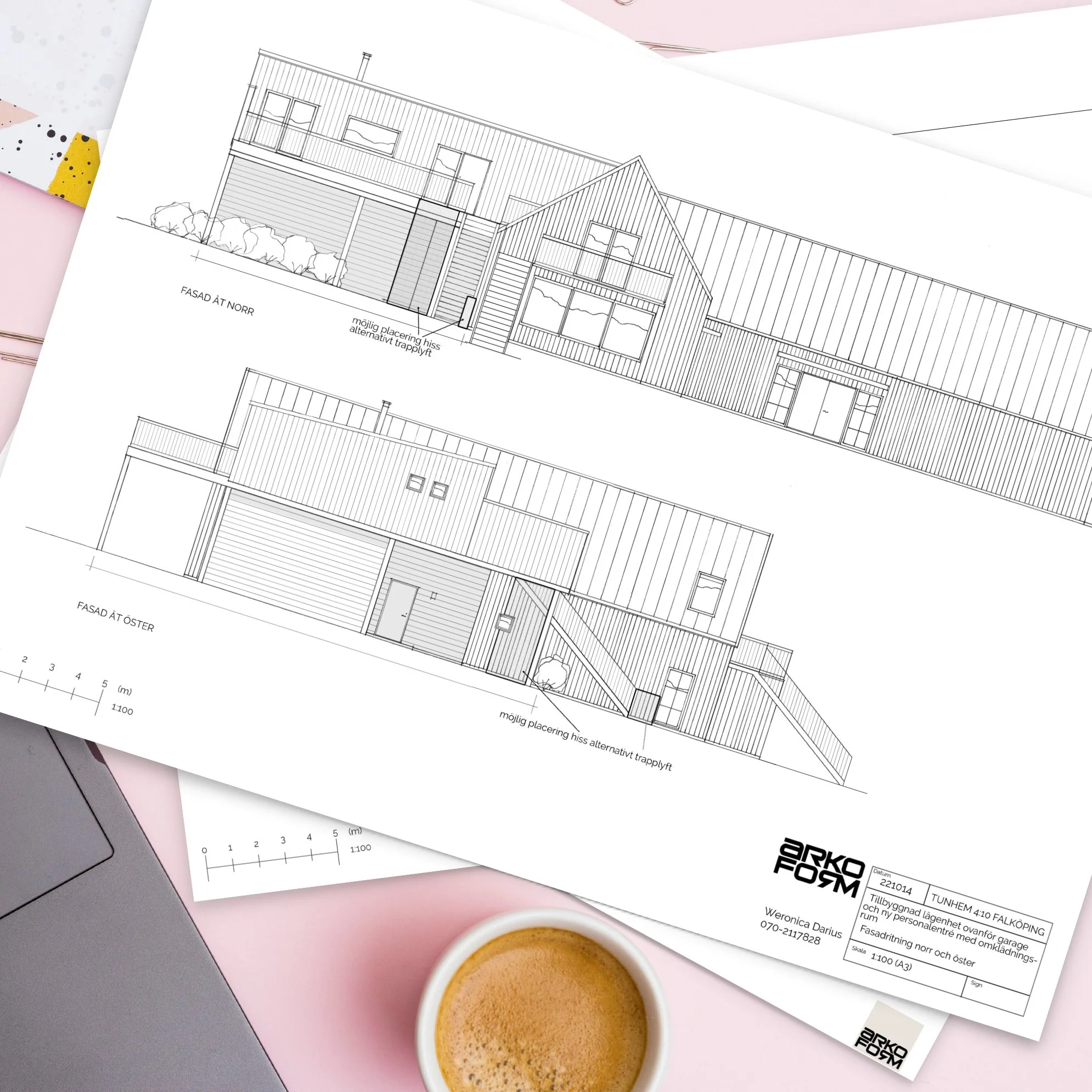 Projekt: Tillbyggnad ovanpå garage, ihopbyggt med befintlig fastighet för KDesign AB