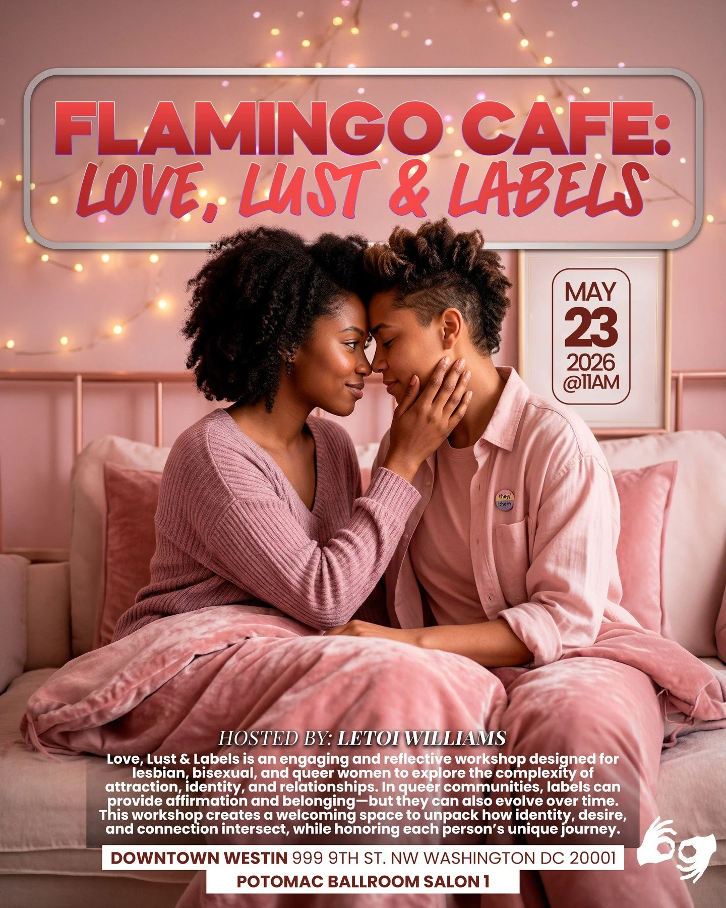 Some labels fit. Some evolve. Some deserve to be questioned. 🌸⁠
⁠
At DC Black Pride 2026, join Letoi Williams for Flamingo Cafe: Love, Lust &amp; Labels, a welcoming workshop for lesbian, bisexual, and queer women exploring the intersections of attr