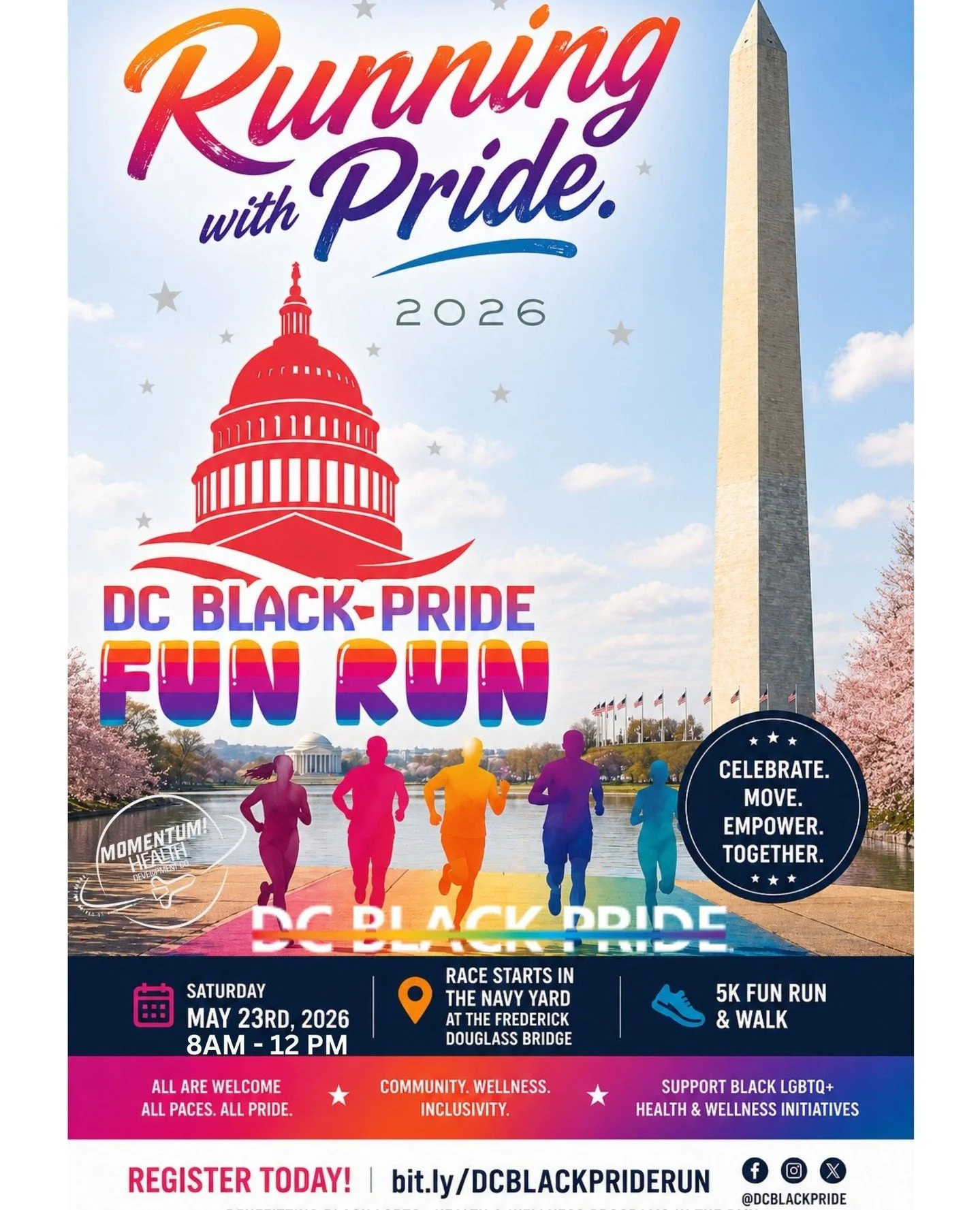 DC Black Pride is Running with Pride in 2026! 🏃🏾&zwj;♀️🏳️&zwj;🌈🏃🏿&zwj;♂️⁠
⁠
Join us for the DC Black Pride Fun Run 5K Run &amp; Walk as we celebrate movement, wellness, community, and Black LGBTQ+ pride in the heart of the nation&rsquo;s capita