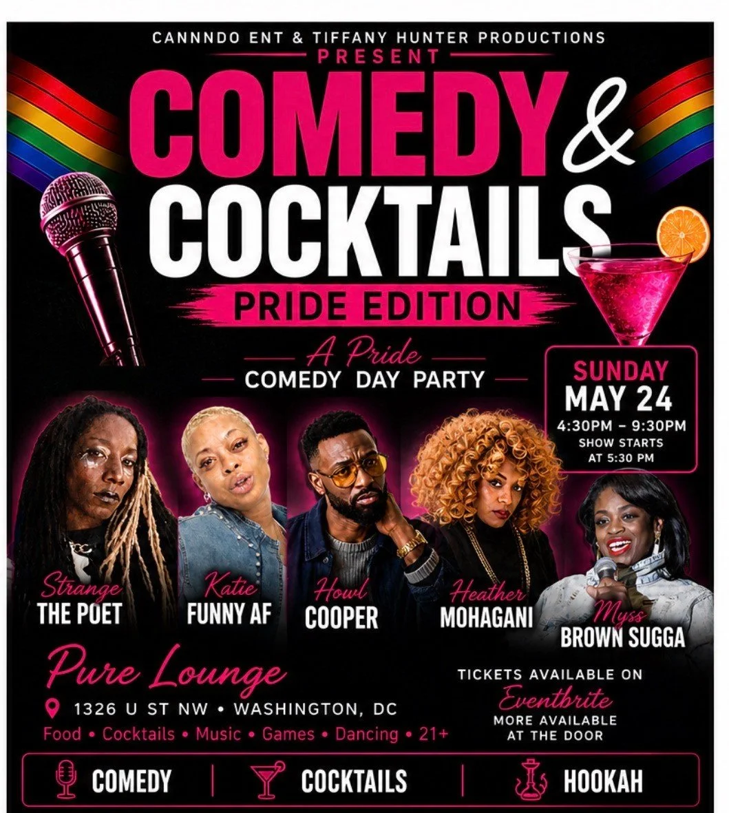 Comedy, cocktails, and Pride energy all in one place! 🌈🎤🍸⁠
⁠
Join Cannndo Ent. &amp; Tiffany Hunter Productions for Comedy &amp; Cocktails: Pride Edition, a Pride comedy day party bringing laughs, music, games, dancing, hookah, food, and good vibe