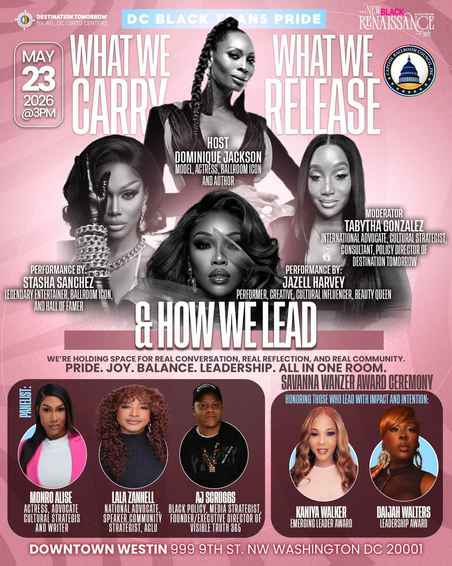 DC Black Trans Pride is holding space for the conversations that move us forward. 💗🏳️&zwj;⚧️⁠
⁠
Join Destination Tomorrow for What We Carry, What We Release: How We Lead, a powerful session centered on real conversation, reflection, community, joy,