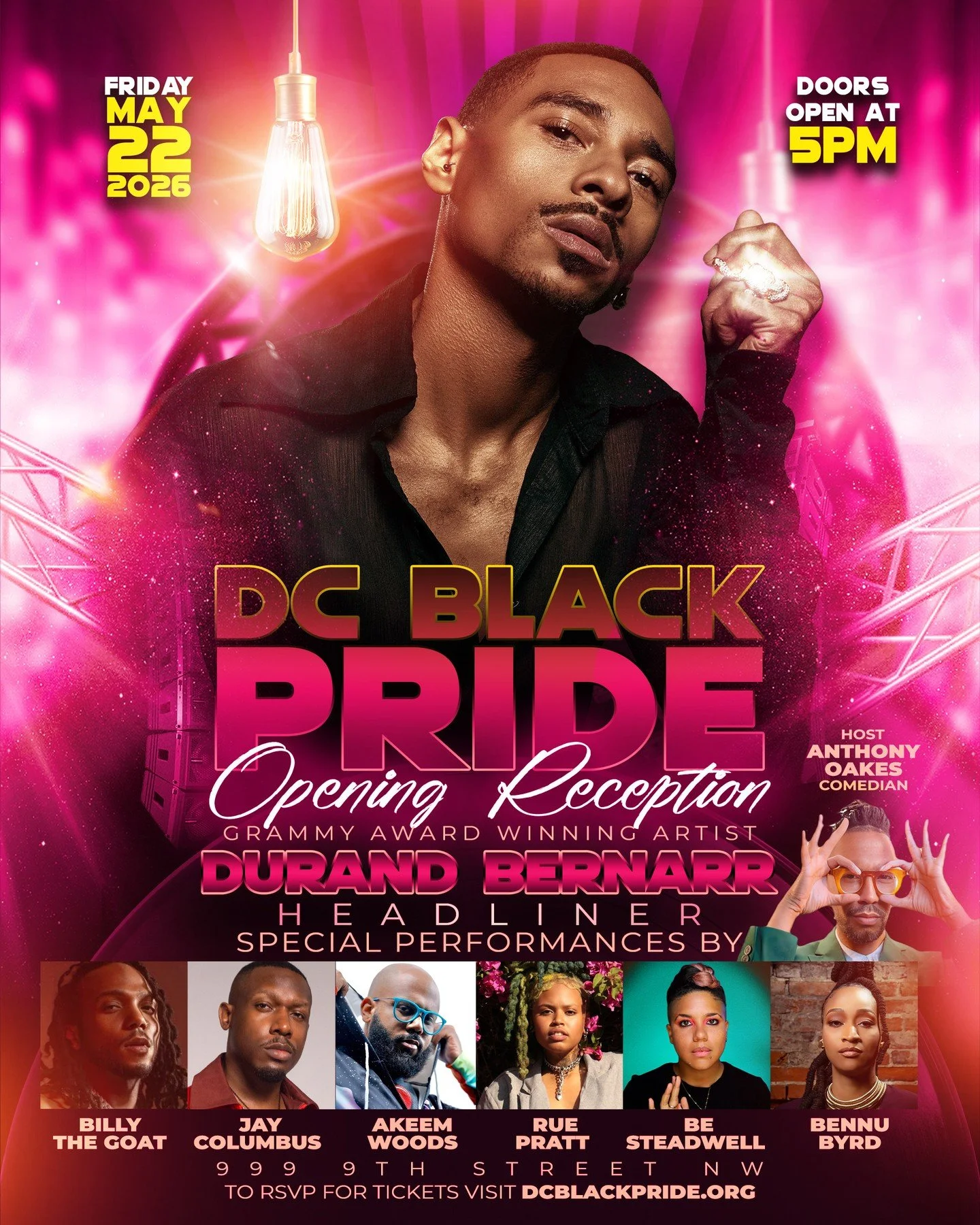 🚨 Tickets are available NOW! 🚨⁠
⁠
DC Black Pride 2026 is turning up the heat for the Opening Reception with Grammy Award-winning artist Durand Bernarr headlining the stage &mdash; and we have officially added Billy The Goat to the lineup! 🔥⁠
⁠
Thi