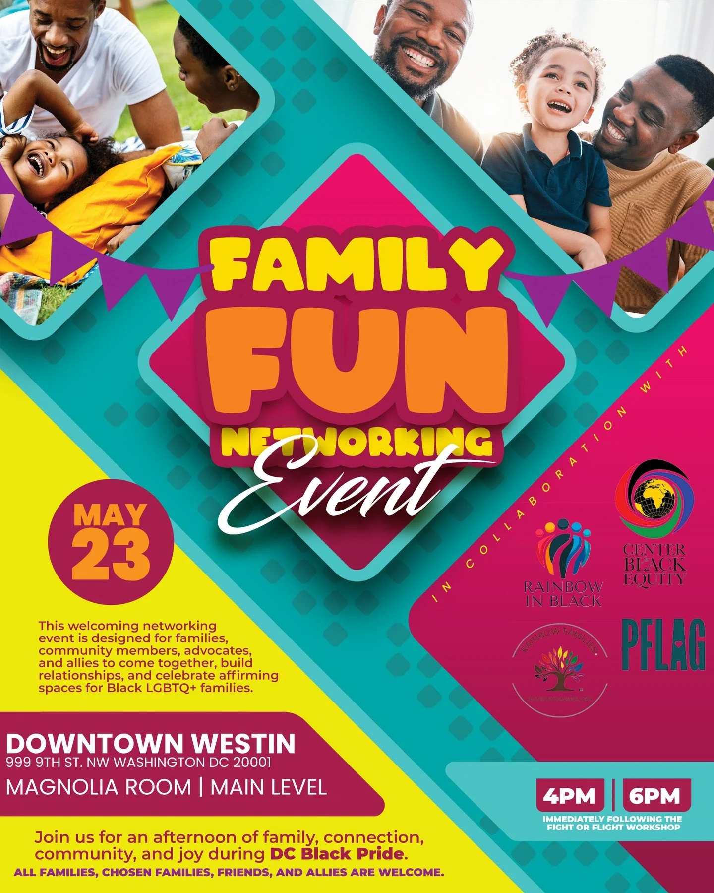 Bring the whole family and your chosen family! 🌈✨⁠
⁠
Join us for the Family Fun Networking Event during DC Black Pride 2026, in collaboration with Rainbow In Black, Rainbow Families, PFLAG, and the Center for Black Equity.⁠
⁠
This welcoming afternoo