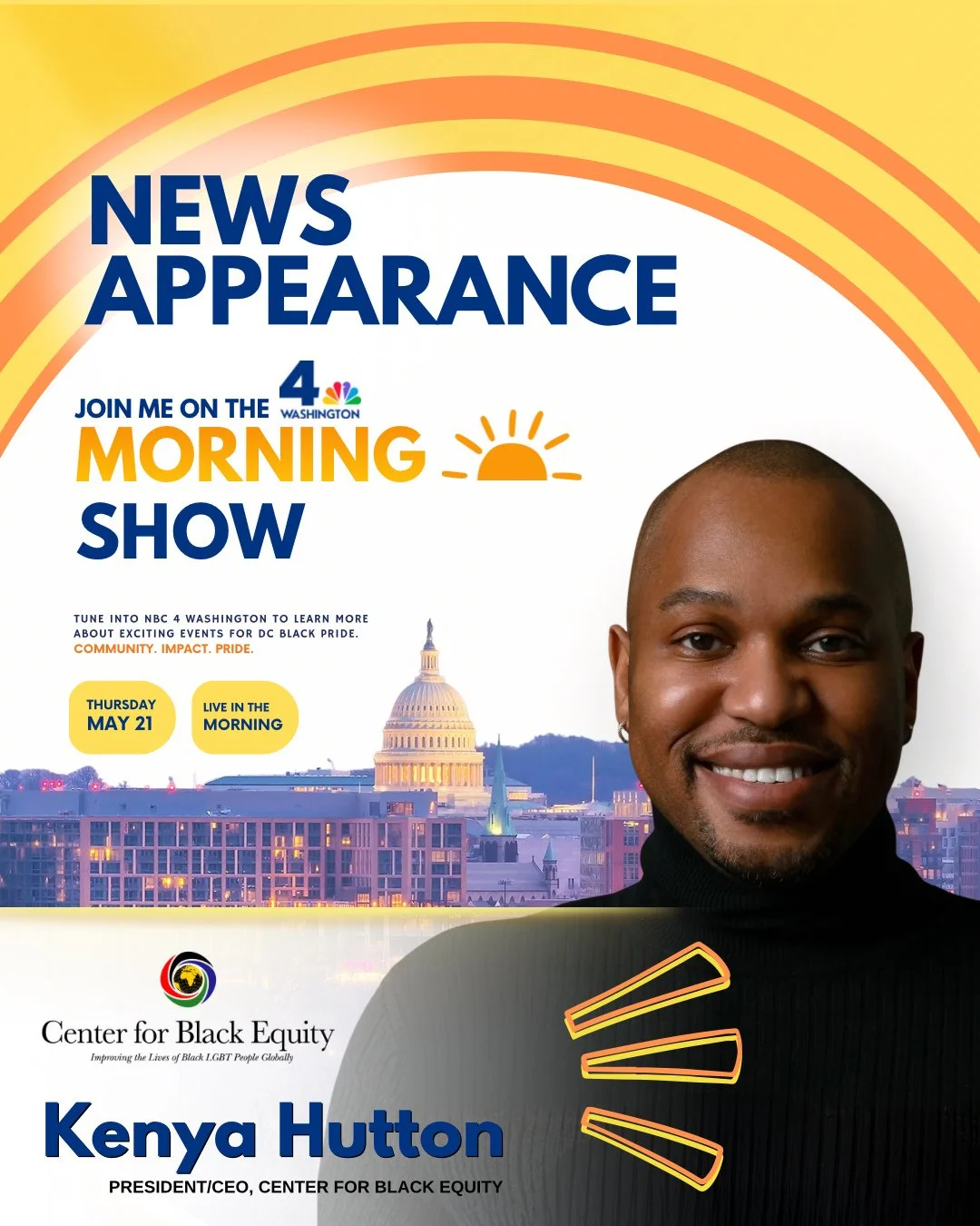 Tune in to tomorrow morning's show and help us spread the word! ⁠
⁠
Thank you #NBC4Washington, for the opportunity to talk about all things DC Black Pride Weekend  #NewBlackRenaissance #DCBlackPride