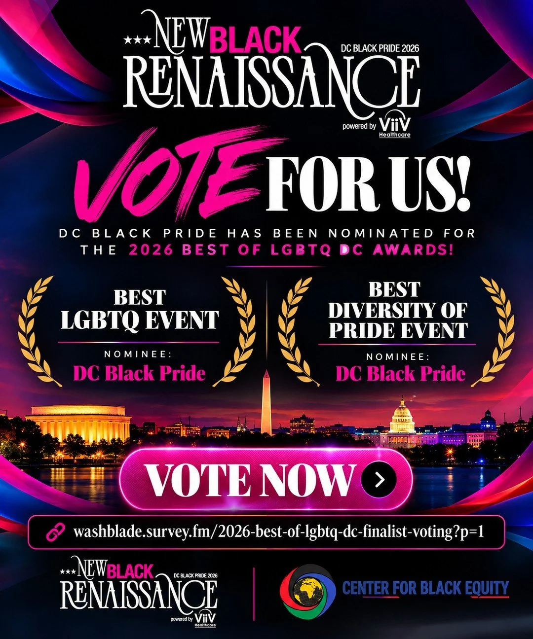 DC Black Pride is officially a finalist in the 2026 Best of LGBTQ DC Awards &mdash; and we need your vote! 🖤🏳️&zwj;🌈⁠
⁠
We&rsquo;re honored to be nominated in TWO categories:⁠
🏆 Best LGBTQ Event⁠
🏆 Best Diversity of Pride Event⁠
⁠
For more than 