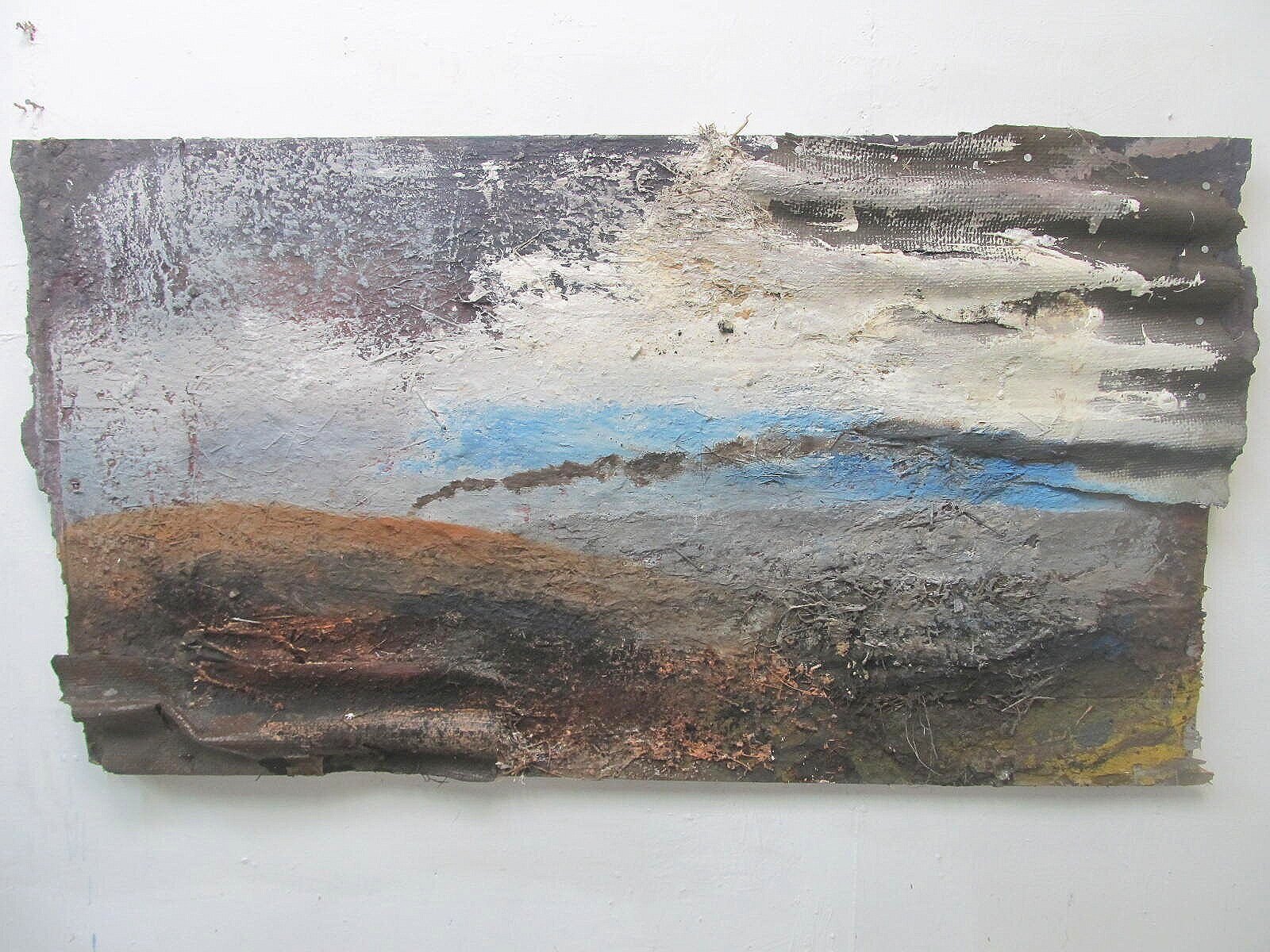 Moor, valley and distant black smoke 91 x 171 cms
