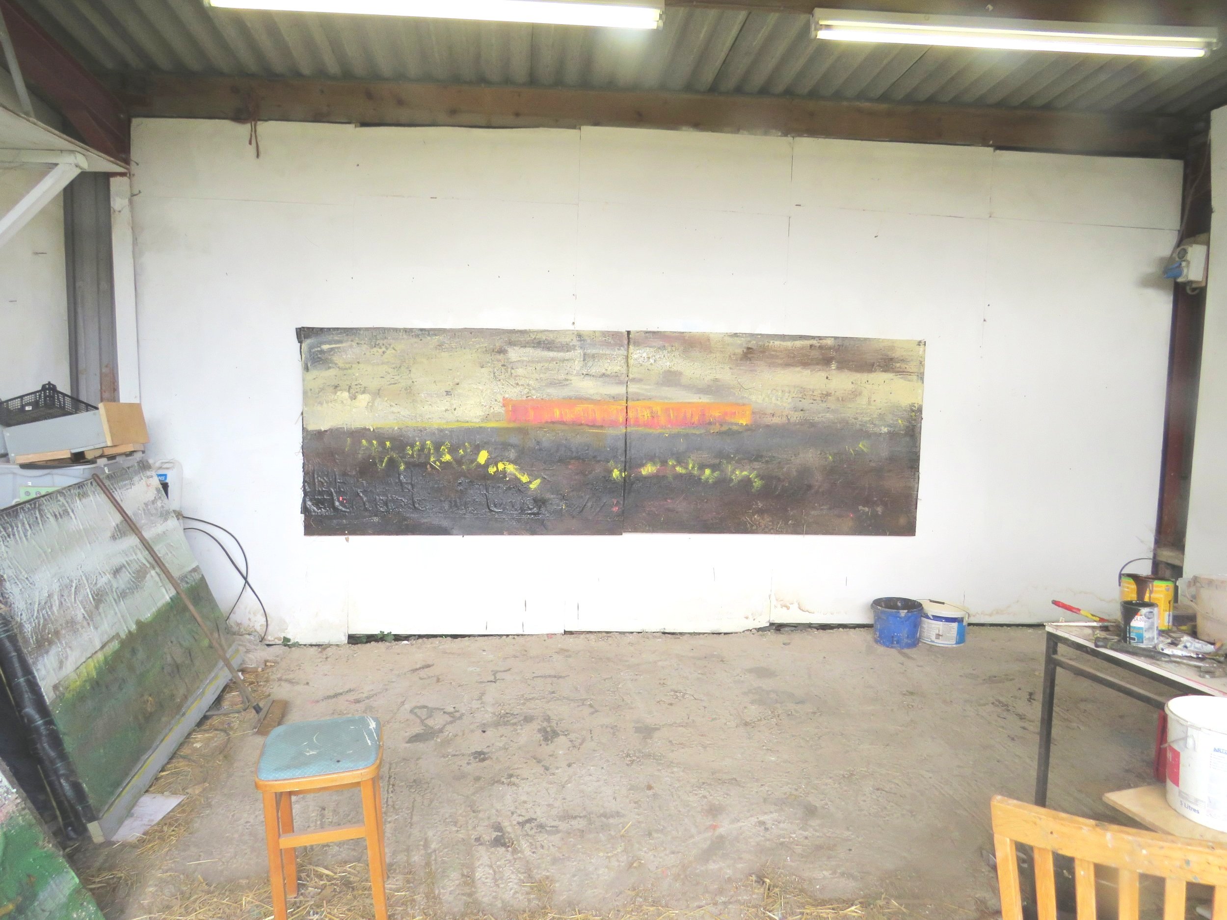 Studio view Late Sun, Wilderness and Amazon Warehouse 115 x 356 cms