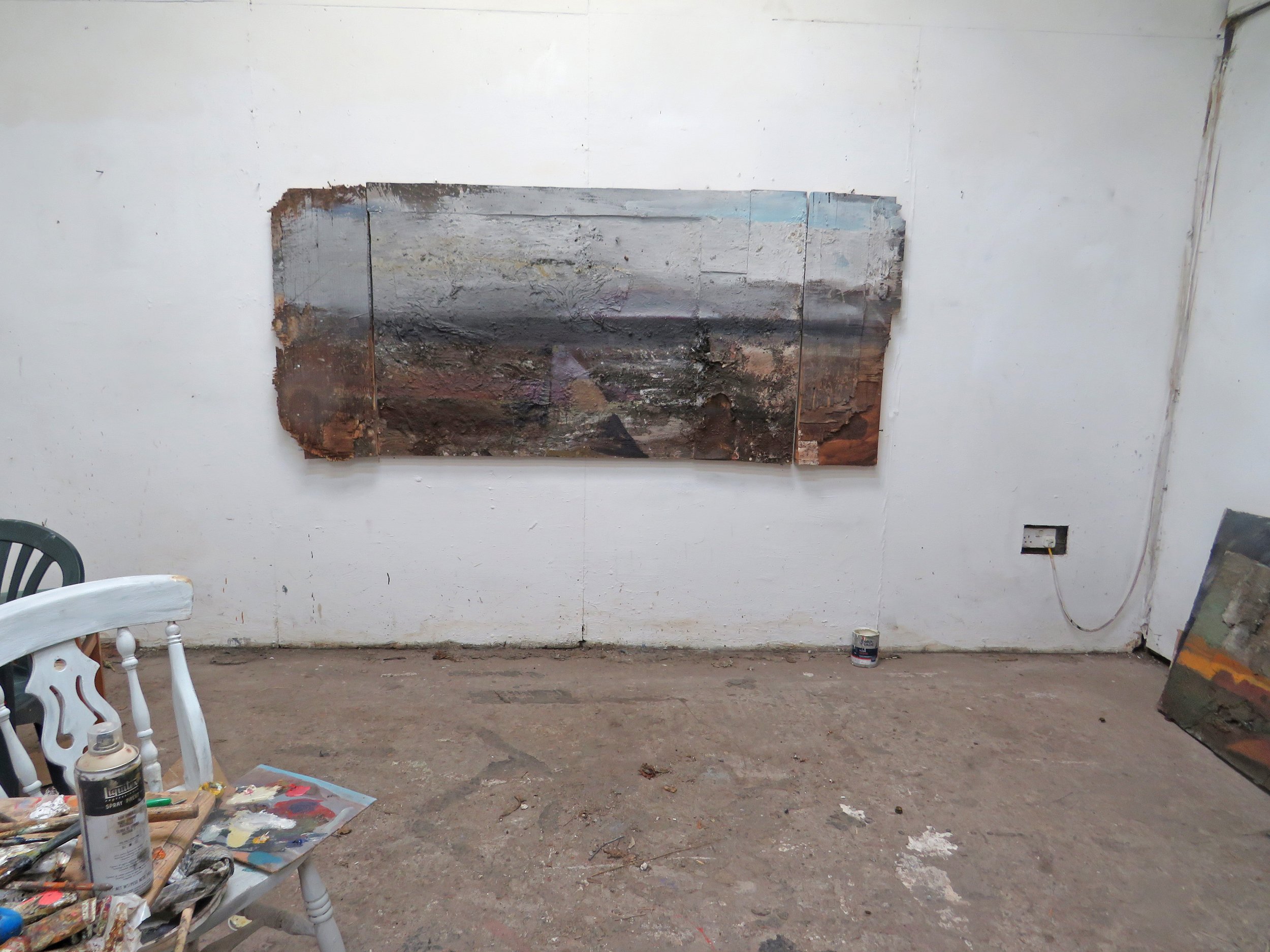 Studio View, Estuary, Dull Day and Sewer Pipe 103 x 198 cms