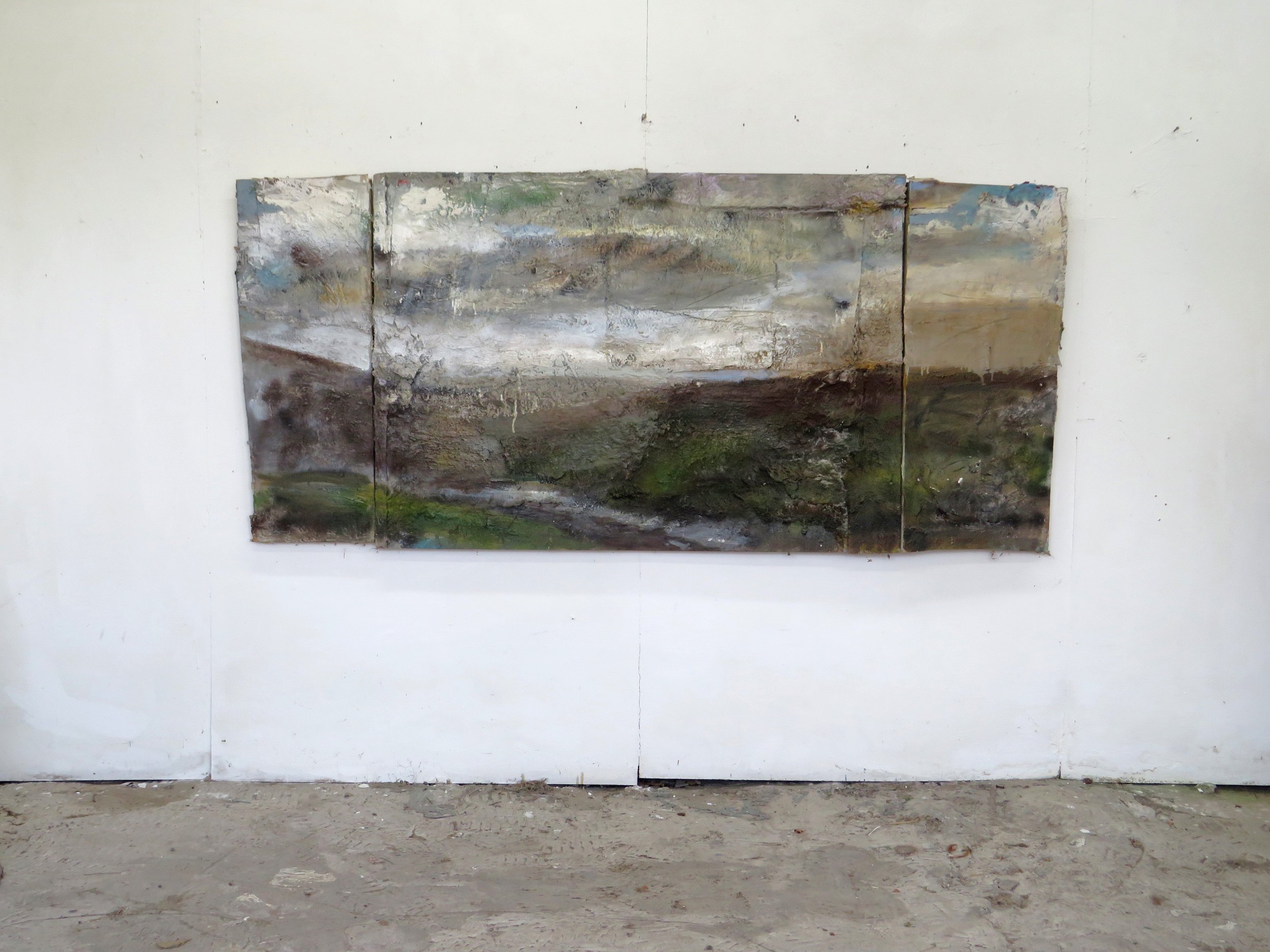 Stream, Valley and Clouds 109 x 230 cms