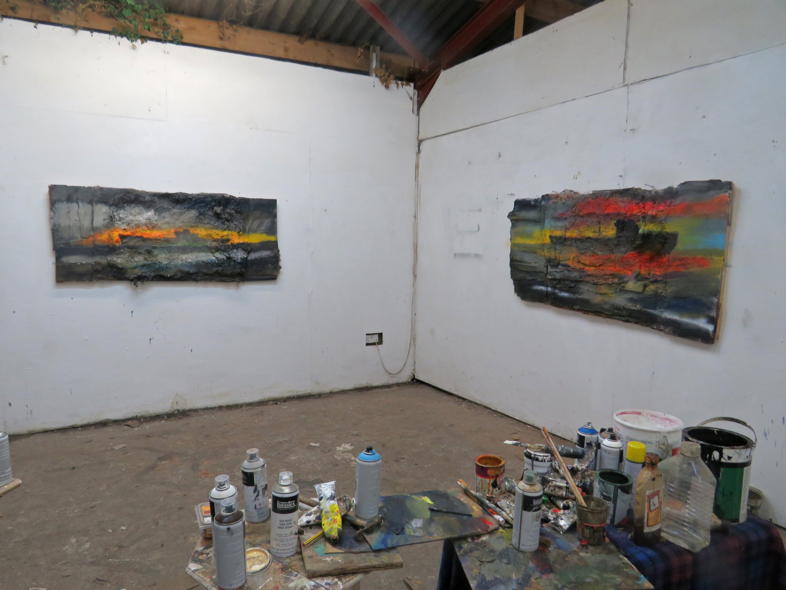 Ship and Sunset Paintings, Studio Nov 2022