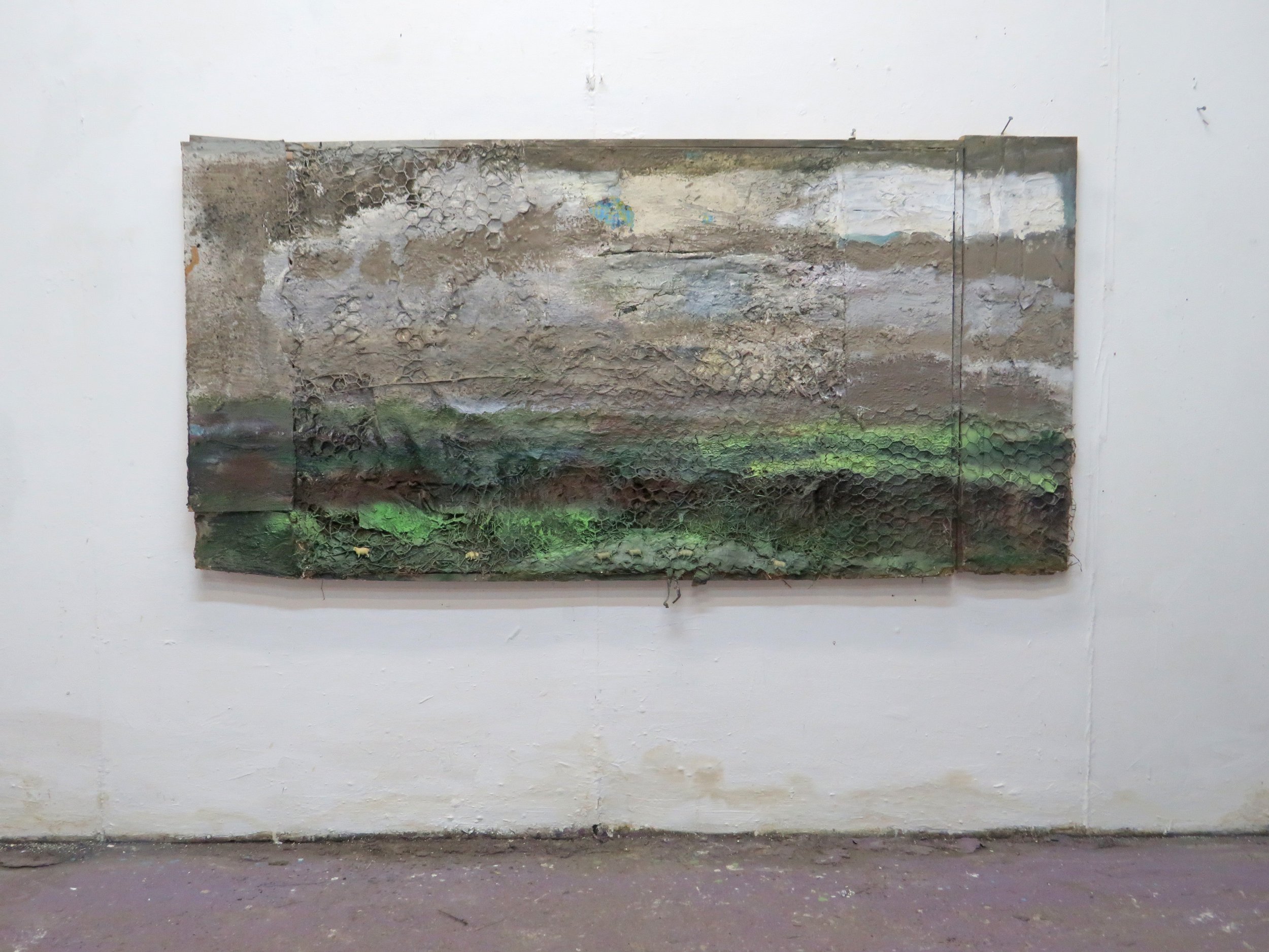 Studio View of Summer, Green Wilderness and Lost Sheep 106 x 210 cms