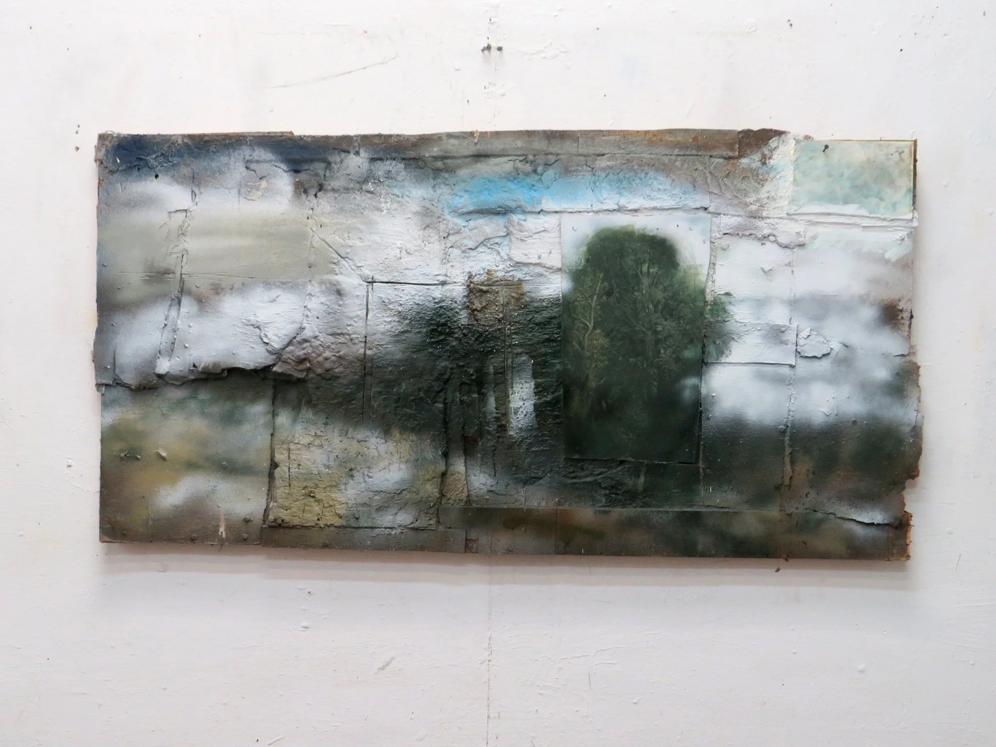 trees and ruin 82 x 157 cms