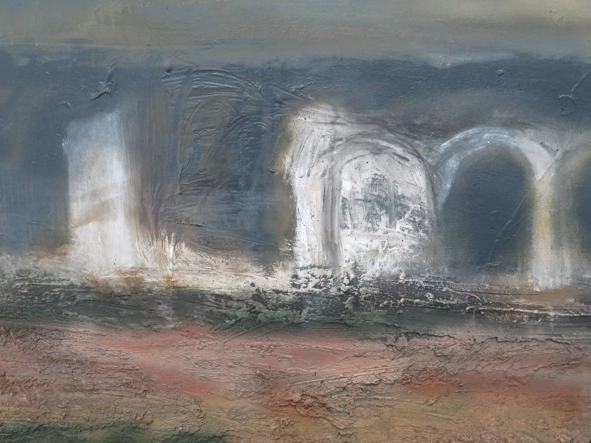 detail Ruined Factory, Waste Land, former fields and Twilight