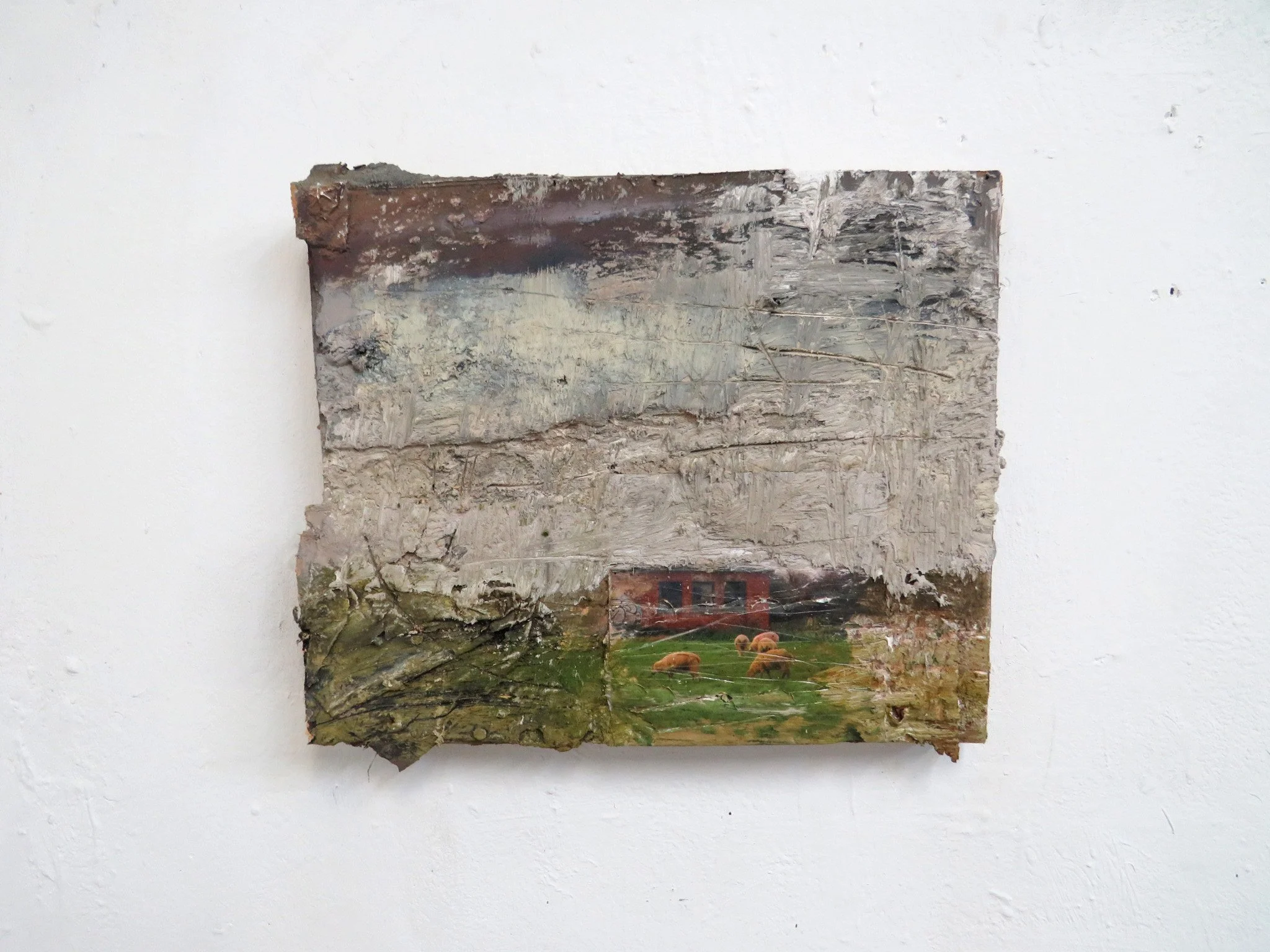 Field, Sheep, Old Army Camp 41 x 50 cms