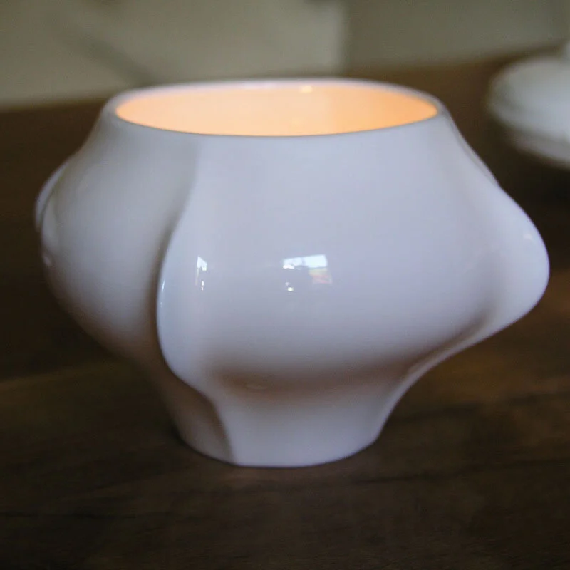 Tealight Holder - A white, glazed bone china tealight holder in the Finn design.