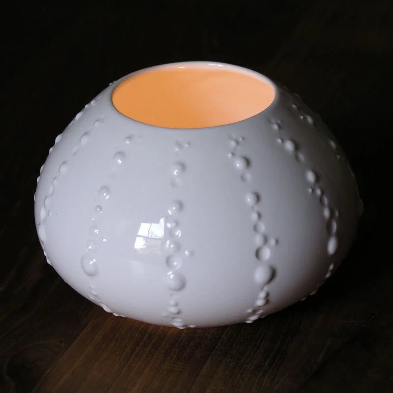 Tealight Holder - A white, glazed bone china tealight holder in the Urchin design.