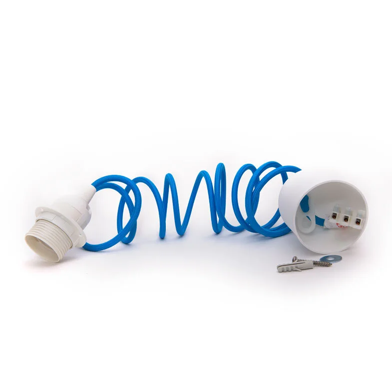 Pendant Set - A blue braided pendant light, with white E27 lamp holder.