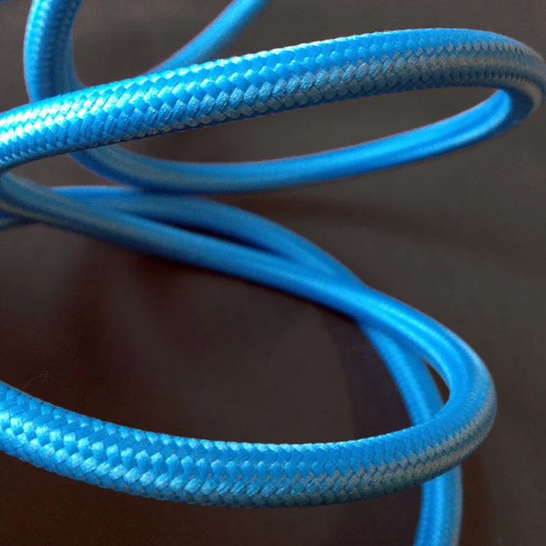Pendant Set - Close up of a blue braided electrical cable on the pendant set.