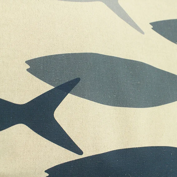 Giant Bean Bag Cover - Close up of shades of blue fish print on giant bean bag cover