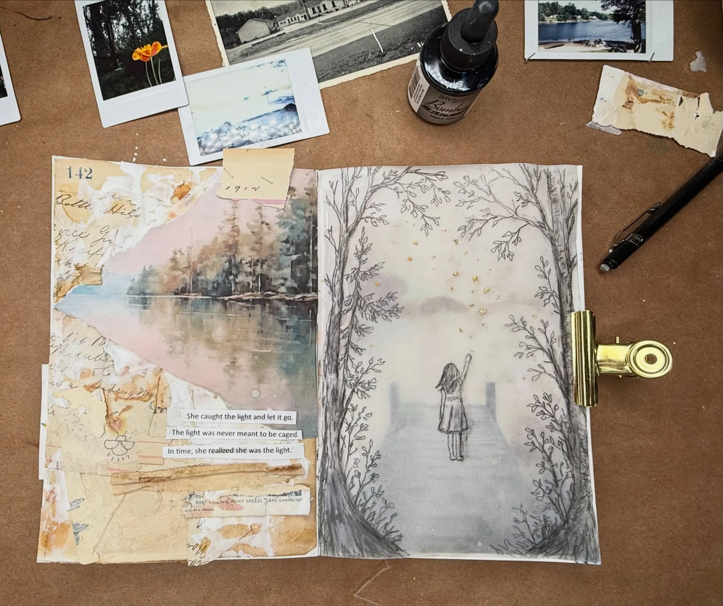 I created something outside my normal style, but man it was fun! I&rsquo;m taking this year&rsquo;s Wanderlust classes and yesterday was Kasia&rsquo;s lesson. She inspired us to tell a story, visually and with symbols. 
There are so many fireflies th