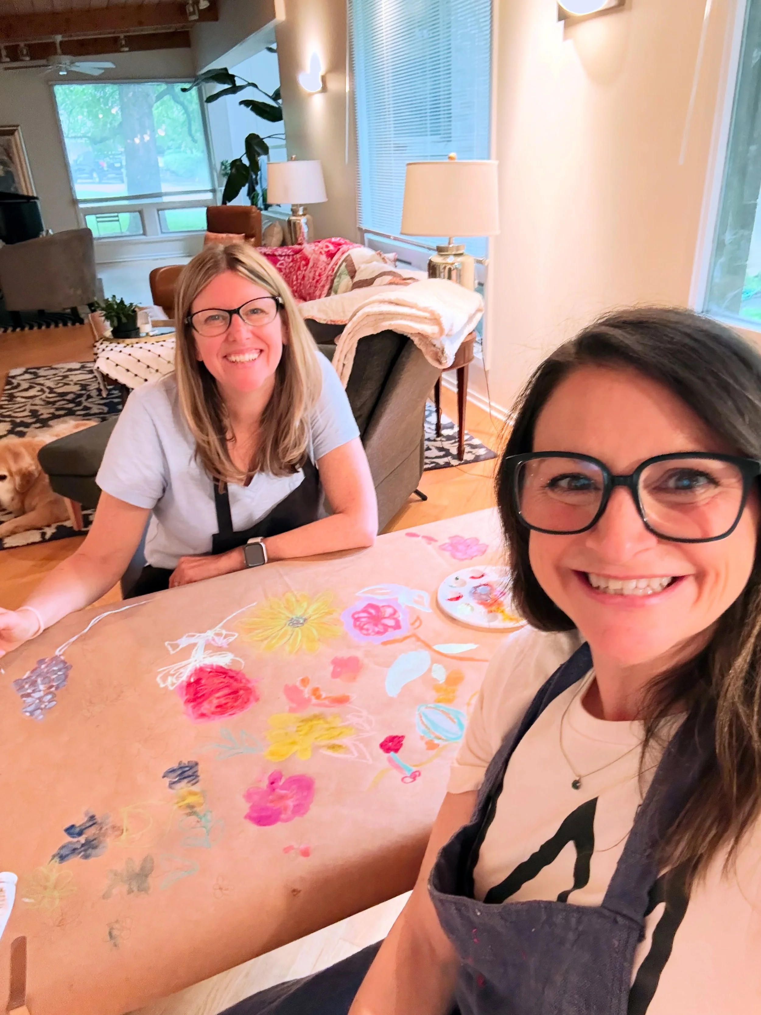 @shaymichellestudios and I had an awesome day while she was in Chicago this past weekend. 
It was dreary and rainy- so I picked some flowers from my garden and used it as inspiration while we painted (and gabbed) away. 
Then we were kind enough to le