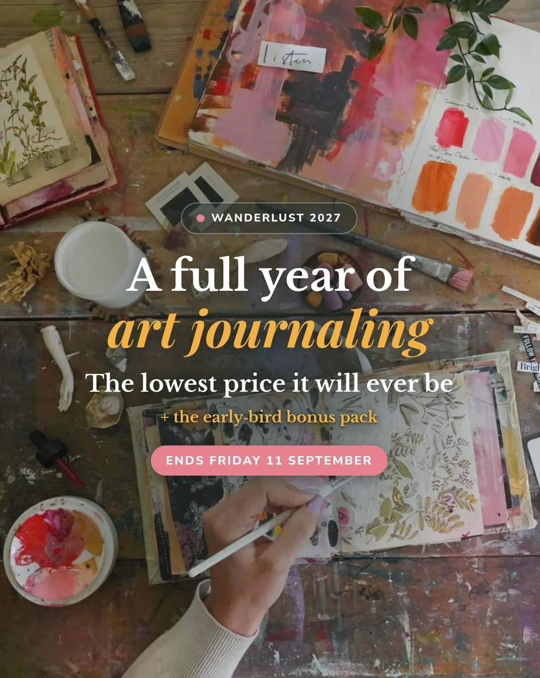 QUICK ANNOUNCEMENT 📣 
TODAY IS LAST DAY FOR EARLY SEAT PRICING! 
All 2000 early seats have been taken- but we are keeping the price open for today only! (12am midnight CST) 

DID I MENTION THERE ARE PAYMENT OPTIONS TOO?!! 
Come create mixed media ar