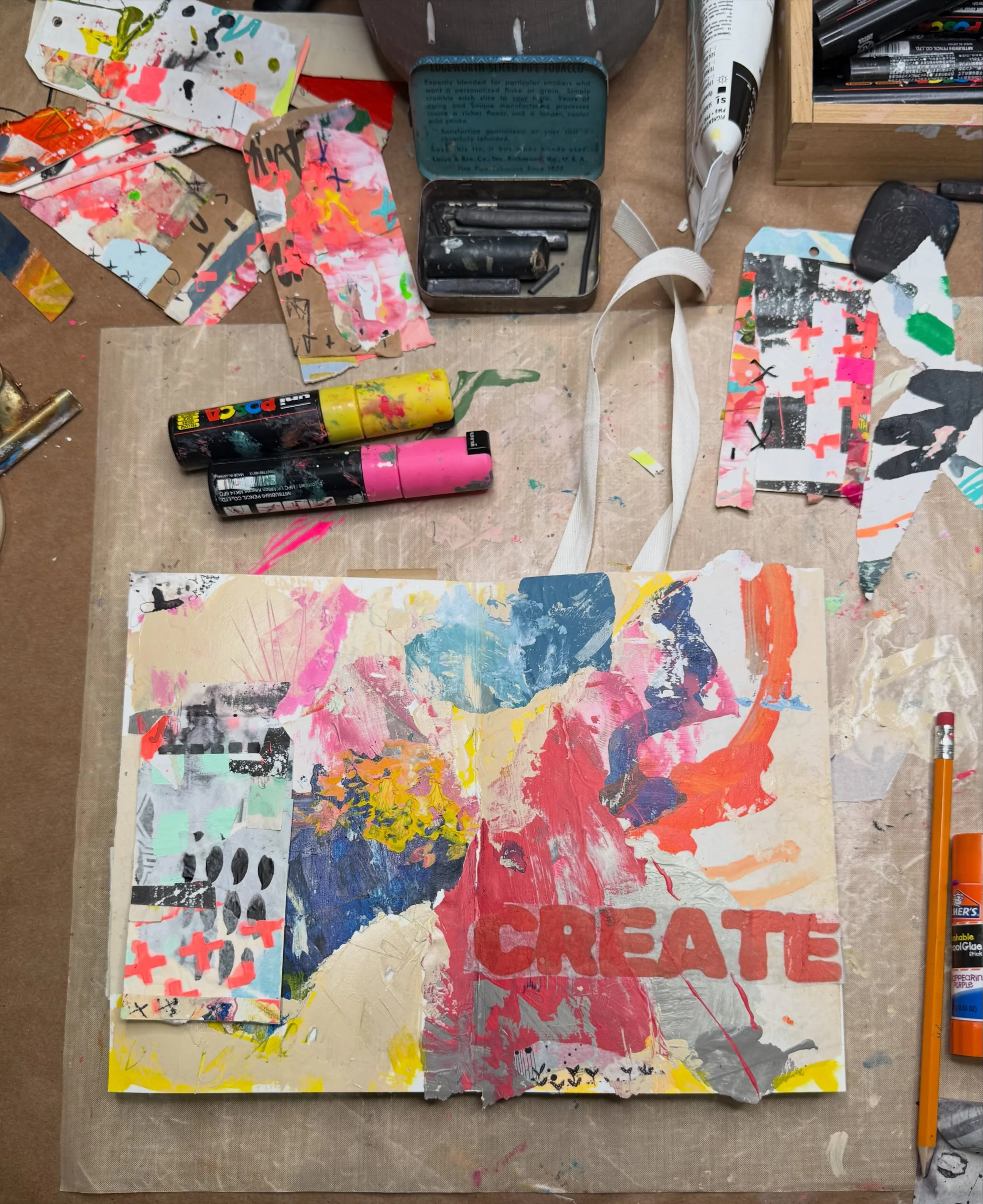 I shared the process of using my painty under-paper to create a fast journal page a few posts ago. (Studio Mini)
My INSIDERS got the downloads for these too! 

Here are some closeups of what turned out to me a very colorful couple of pages. I did som
