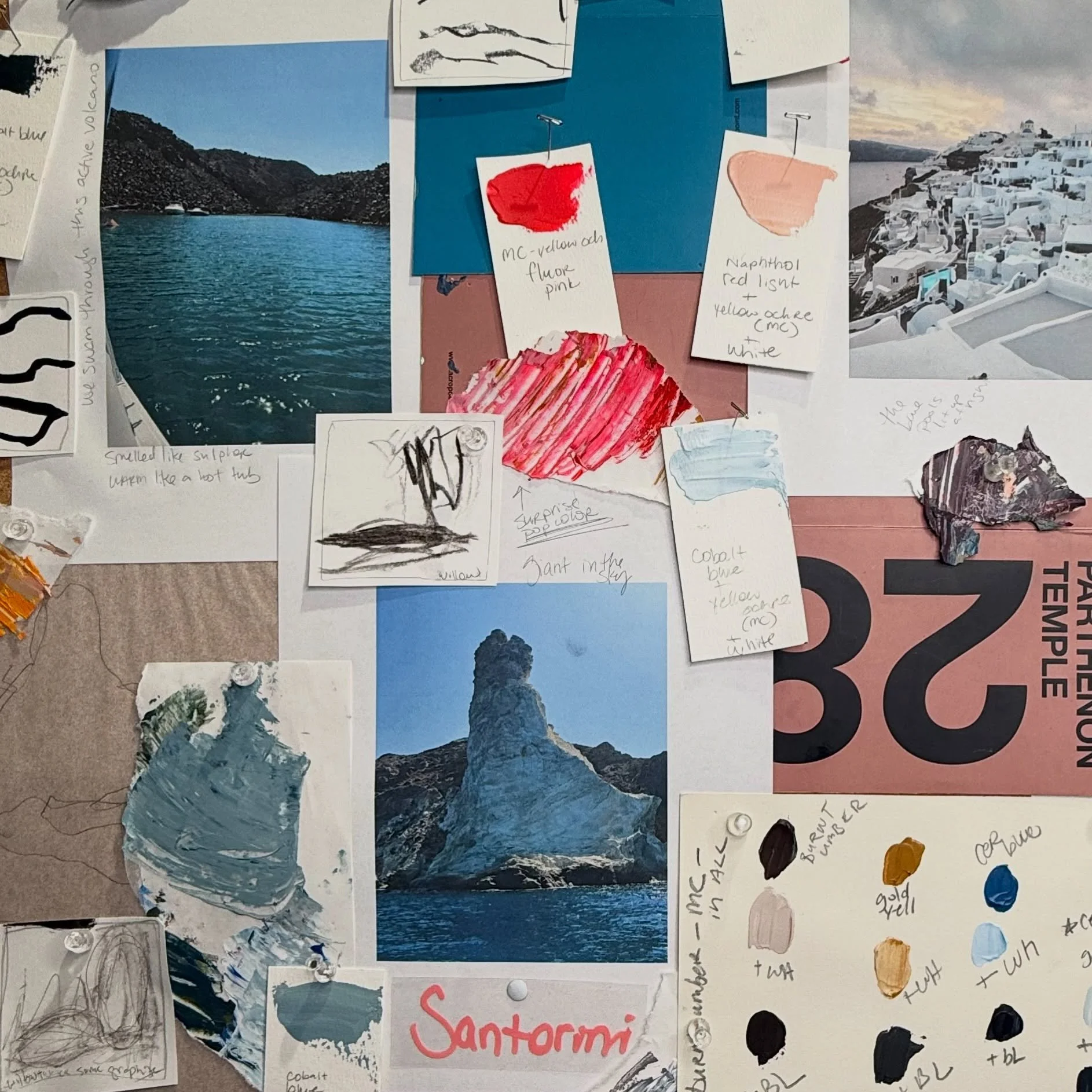 Your vacation photos are just the beginning. 🎨

I&rsquo;ve been revisiting Santorini through my artist&rsquo;s eye, pulling out colors, shapes, textures, and little details that caught my attention.

Then I started adding charcoal marks, old menu co