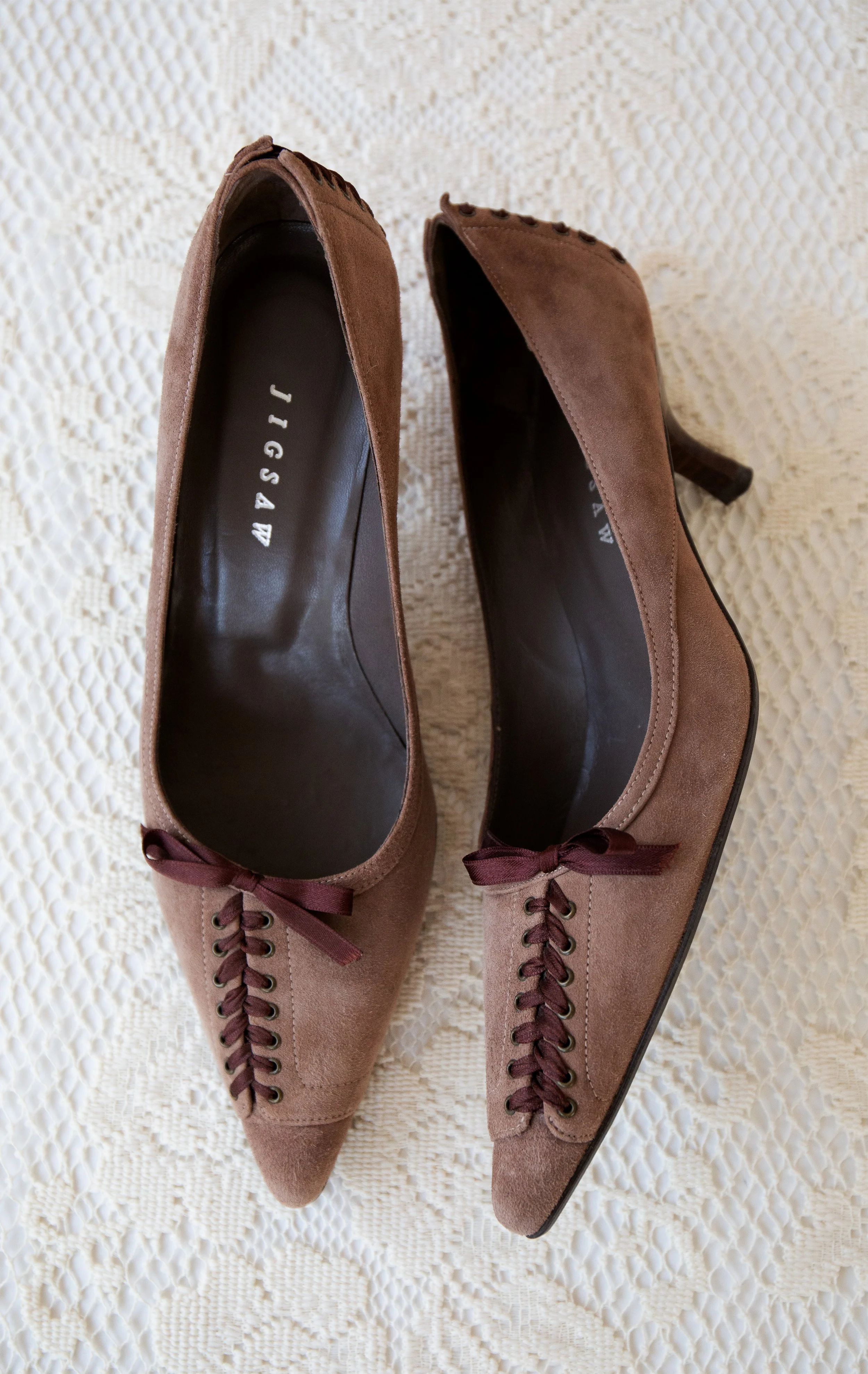 Suede Lace Up Kitten Heels