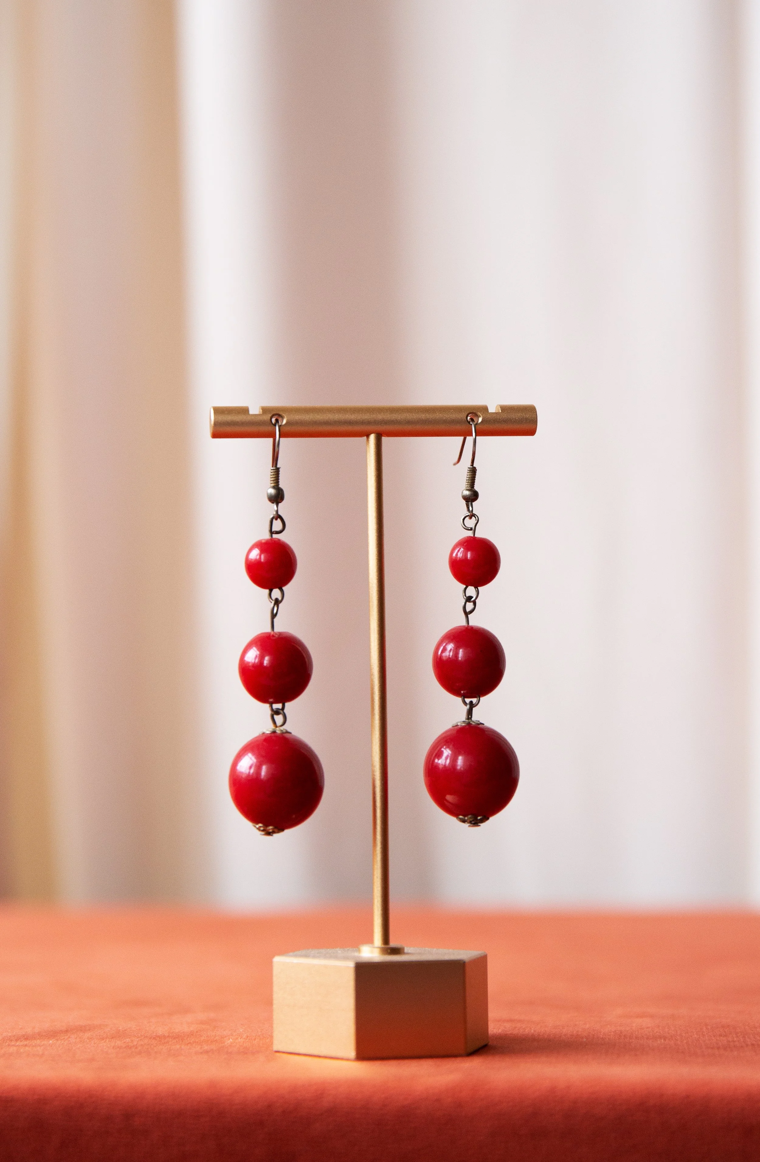 Red Bead Drop Earrings