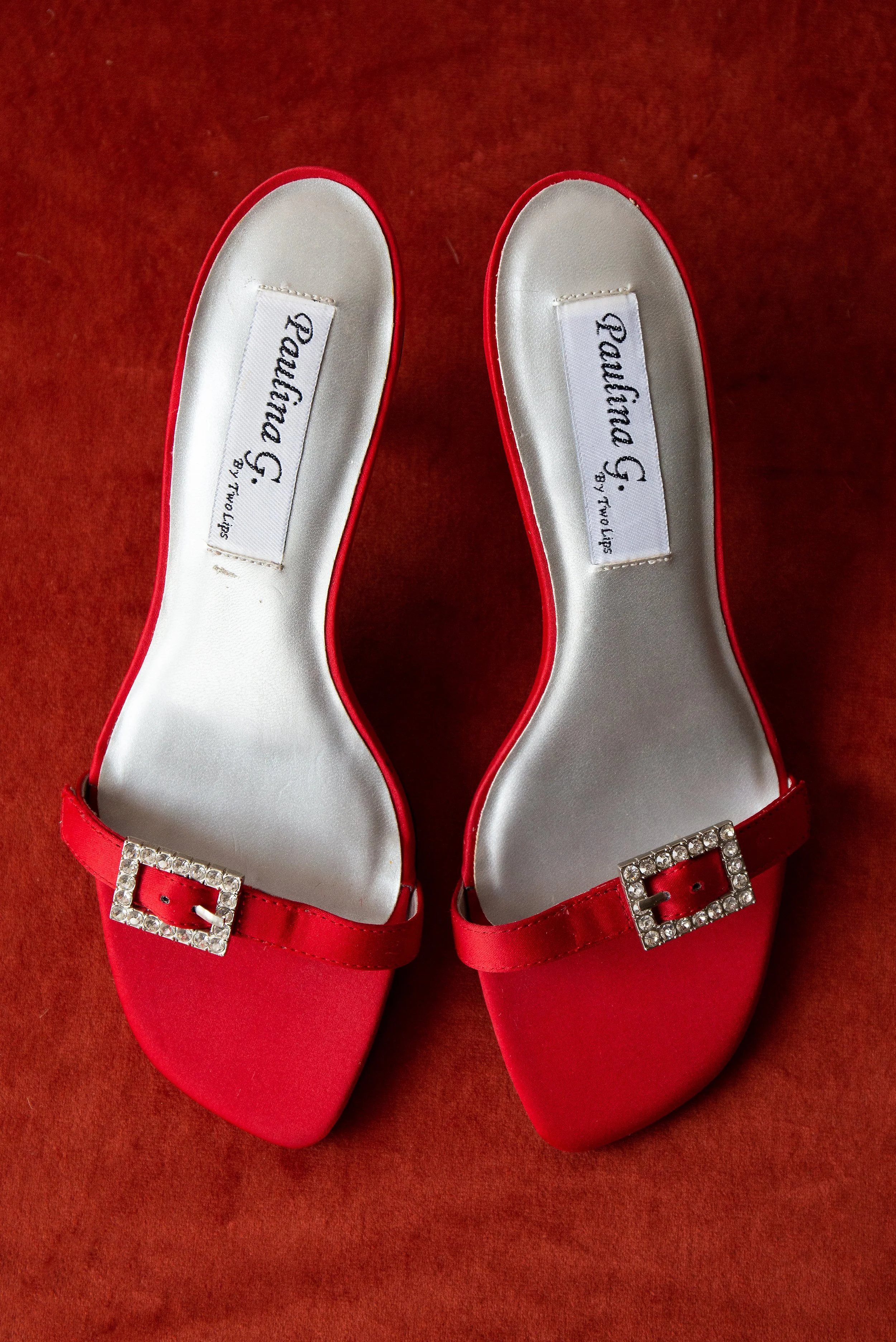 Satin Rhinestone Kitten Heels