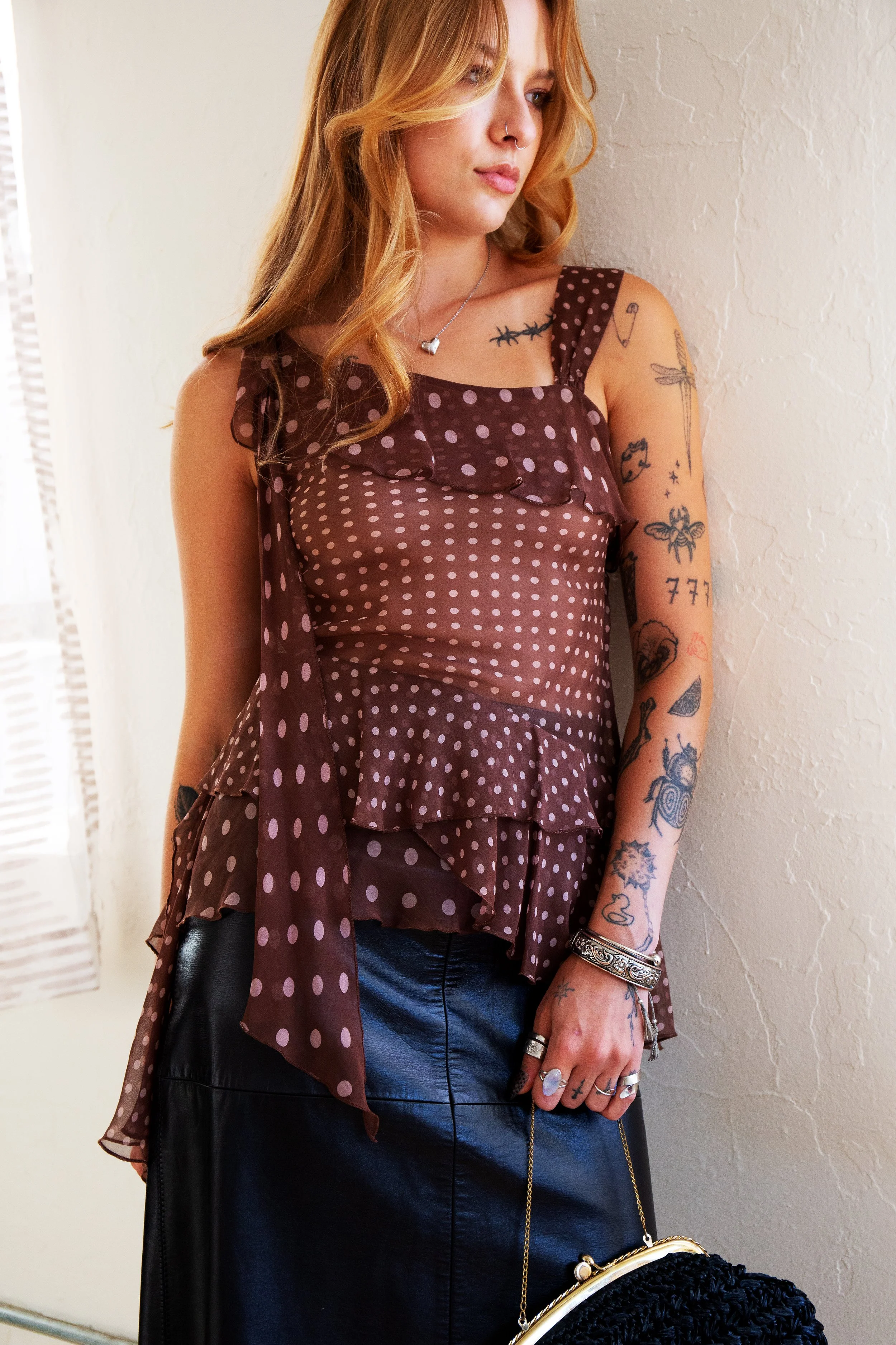 Brown Pink Silk Blouse