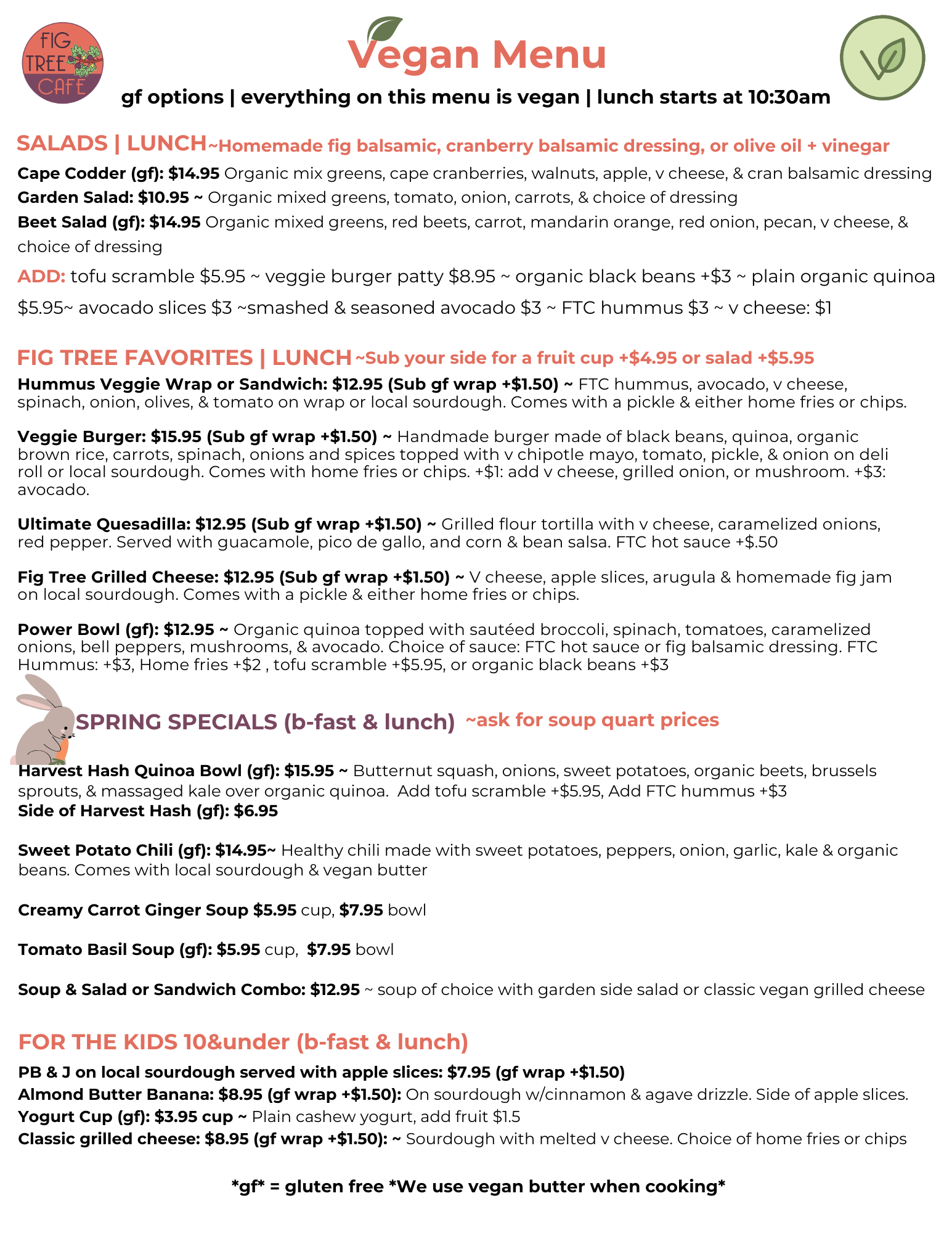 Vegan (gf friendly) Menu — Fig Tree Cafe