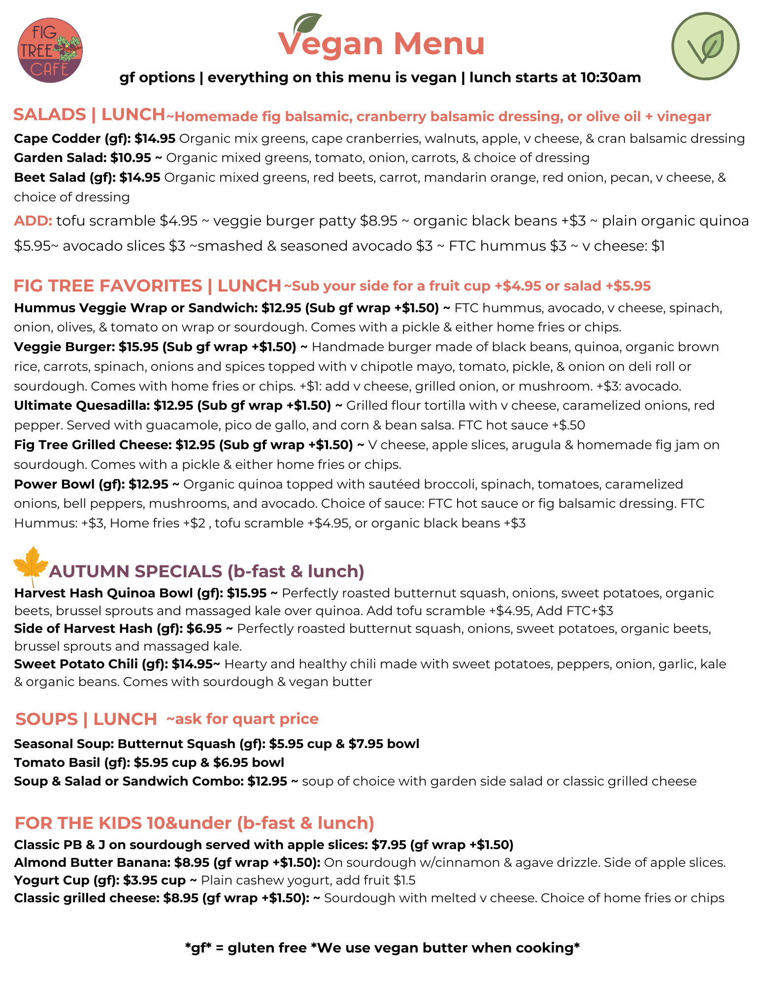 Gfe Menu Vegan (gf friendly) Menu — Fig Tree Cafe