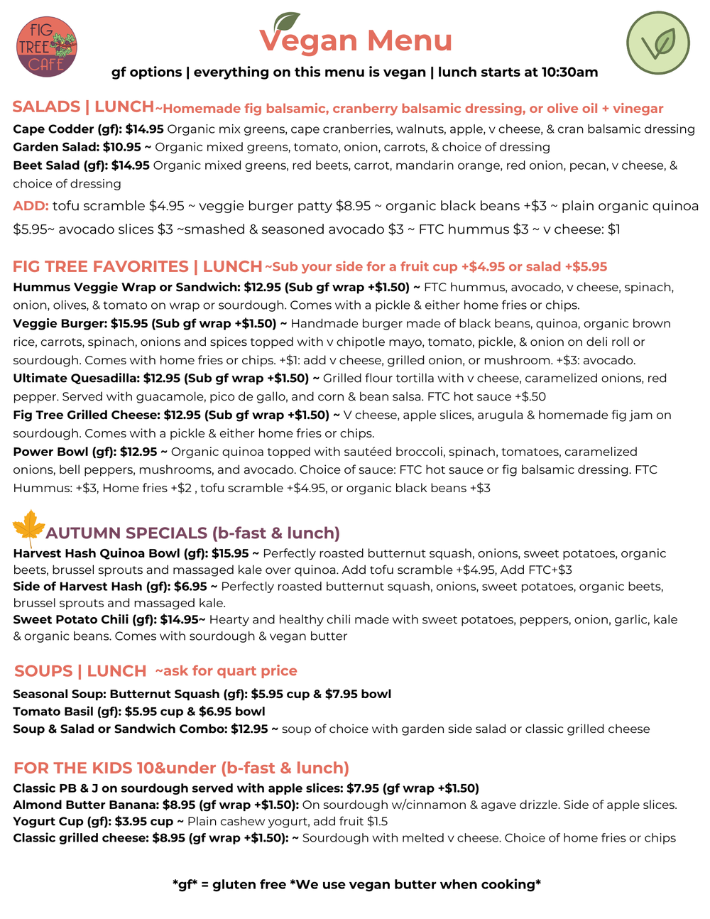 Vegan (gf friendly) Menu — Fig Tree Cafe