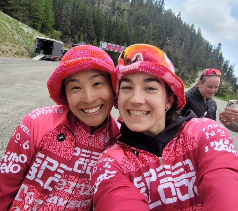 Two High-Performance Female Cyclists having fun