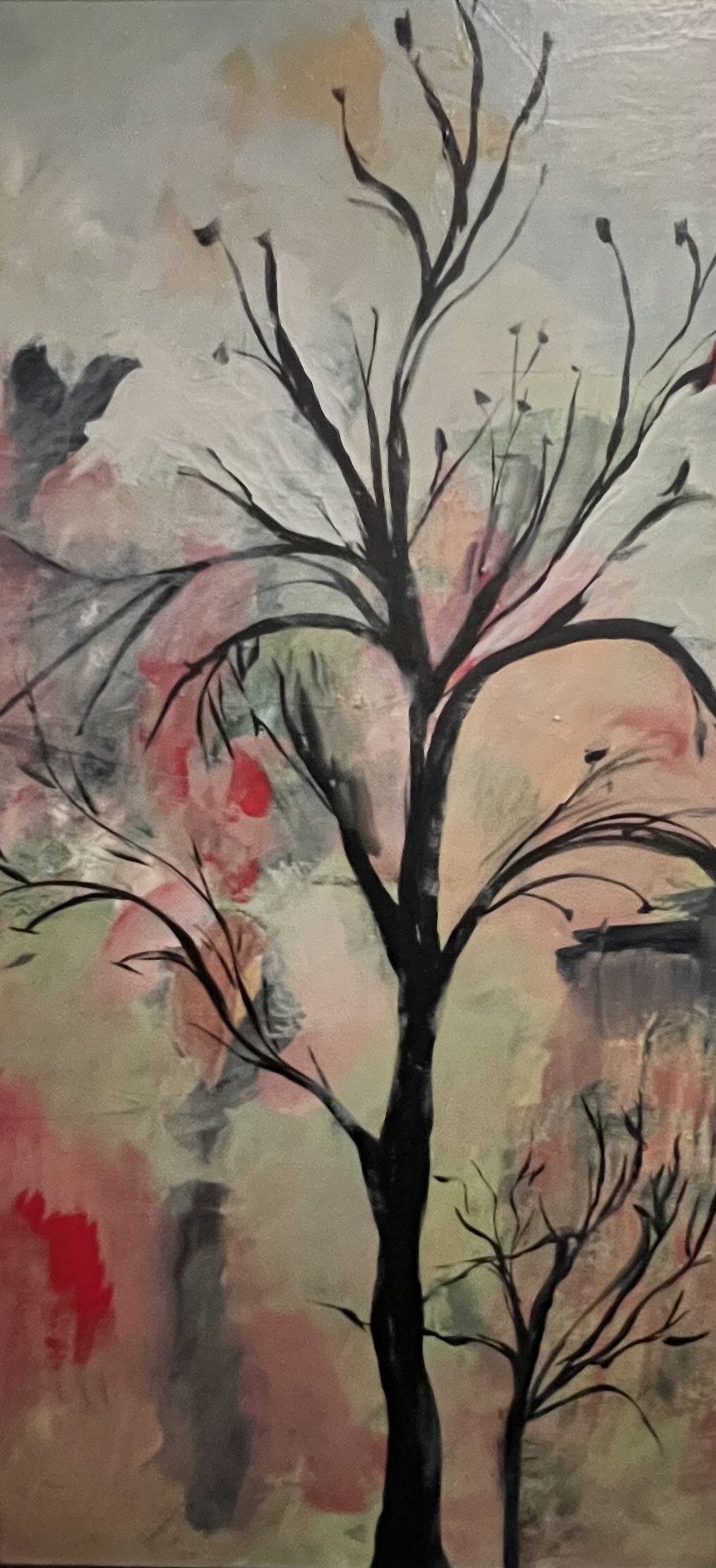 12x24 Acrylic Abstract Painting, Tree in the Square