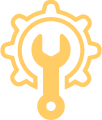 A gold and black gear-shaped icon with a wrench in the center.
