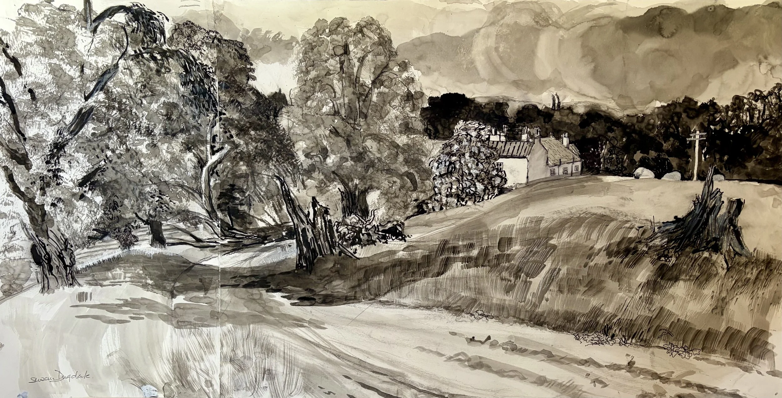 Shadows on the road | 80cm x 41cm | Ink & pen on paper | £190