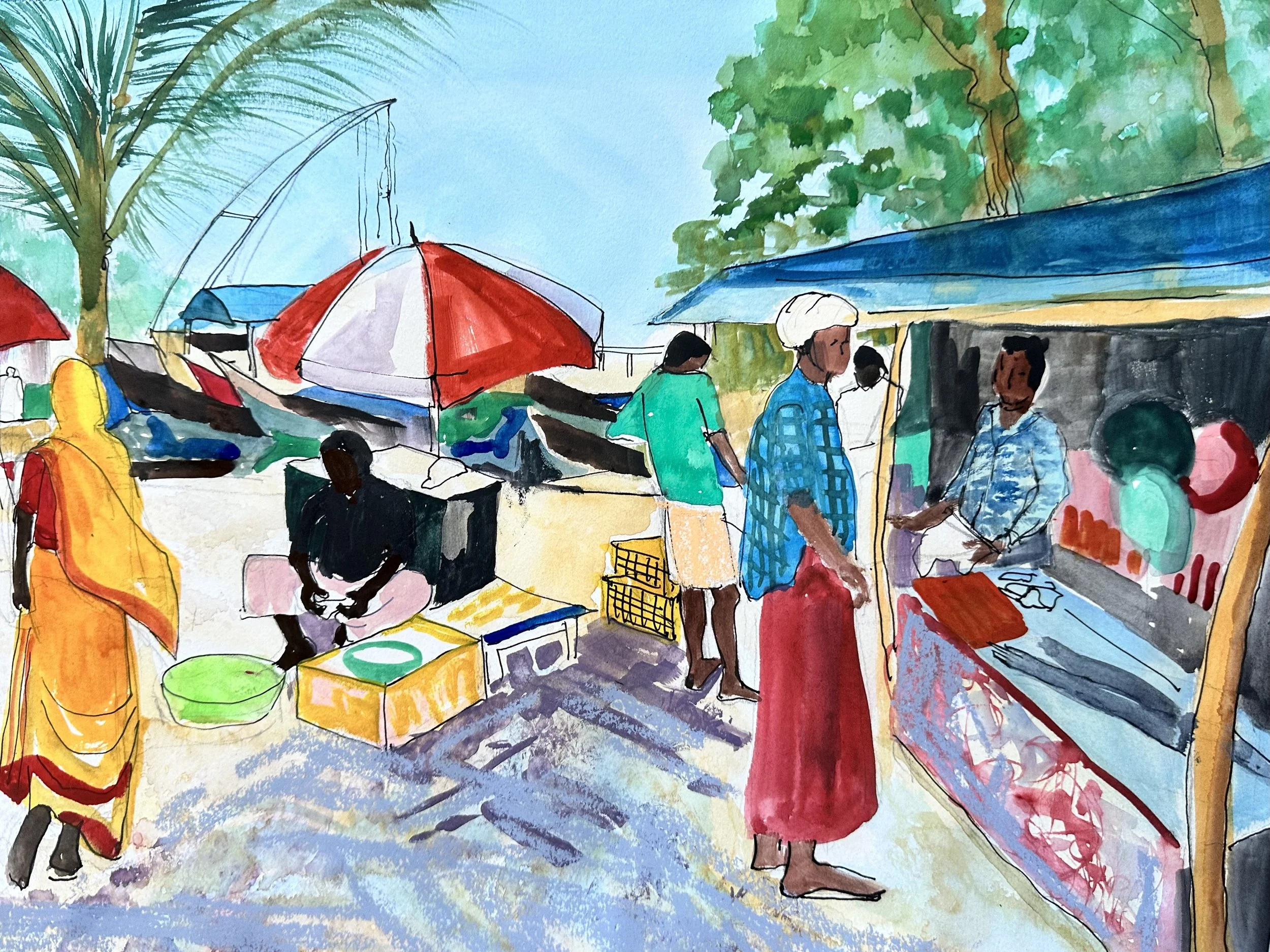 Fish Market - End of the day | 42cm x 30cm | mixed media on paper | £300