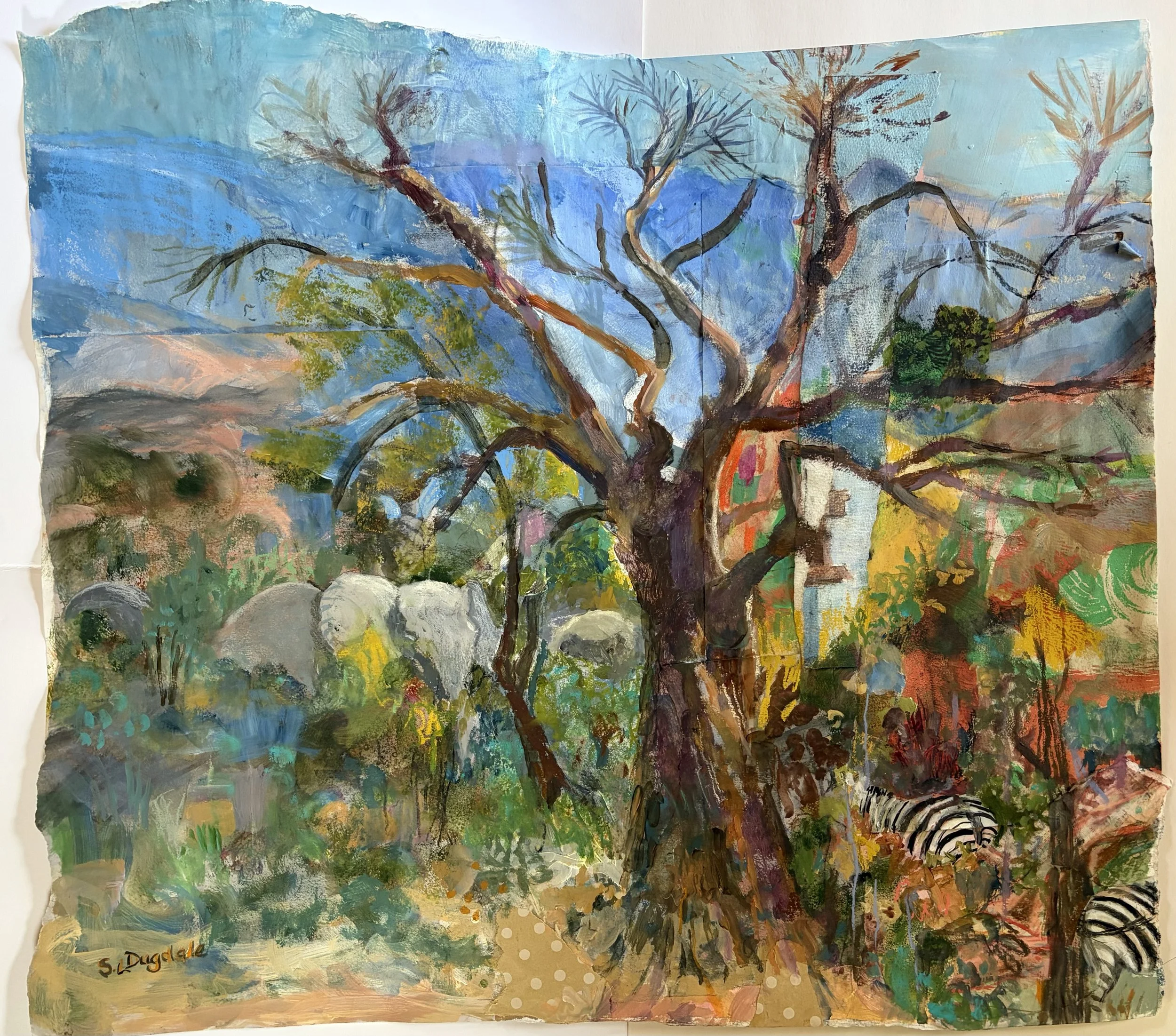 Under the Baobab Tree | 84cm x 72cm | Mixed media on paper | £550