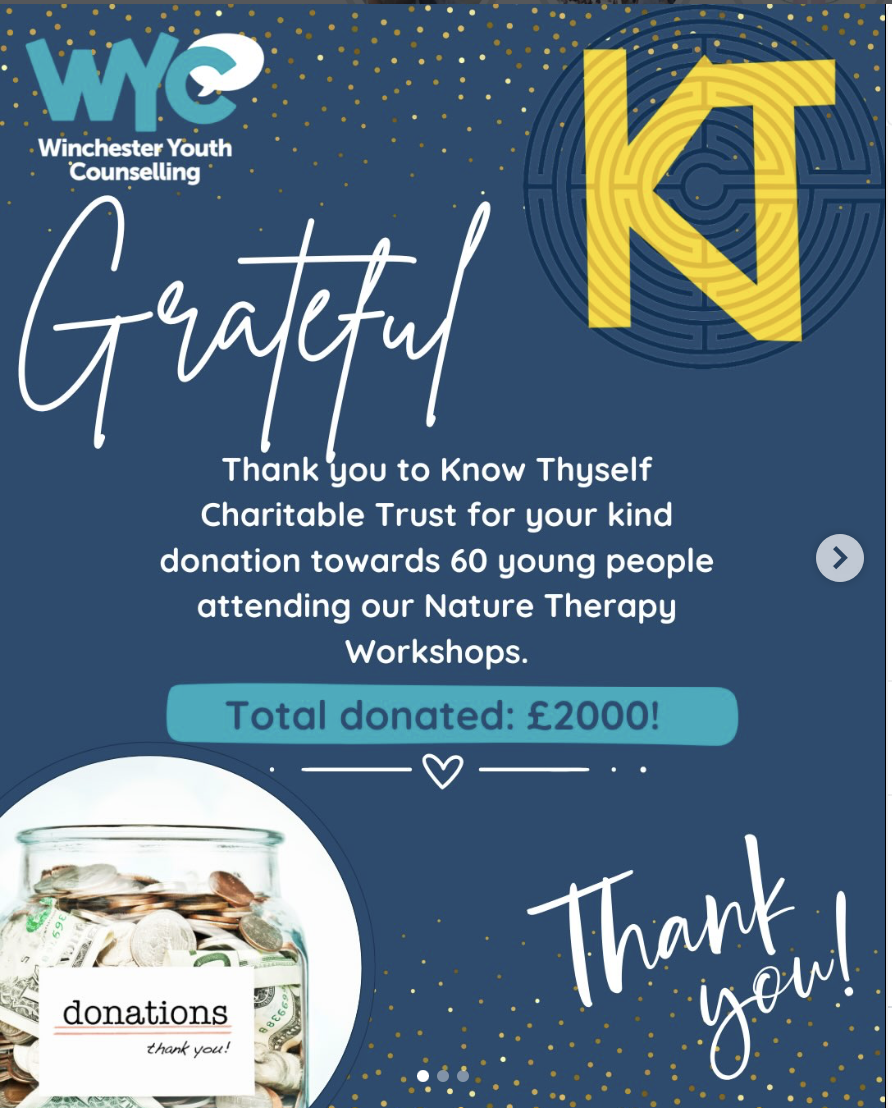 Know Thyself donates to Winchester Youth Counselling.